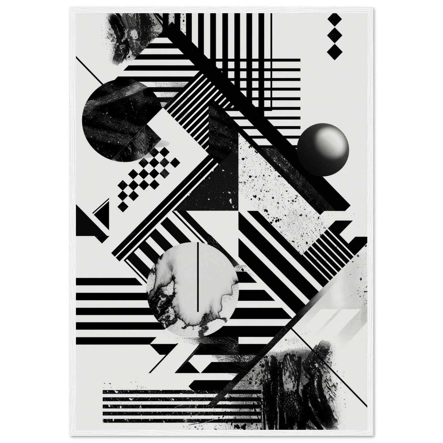 Poster Graphique Noir et Blanc ( 70x100-cm-Bois-blanc)