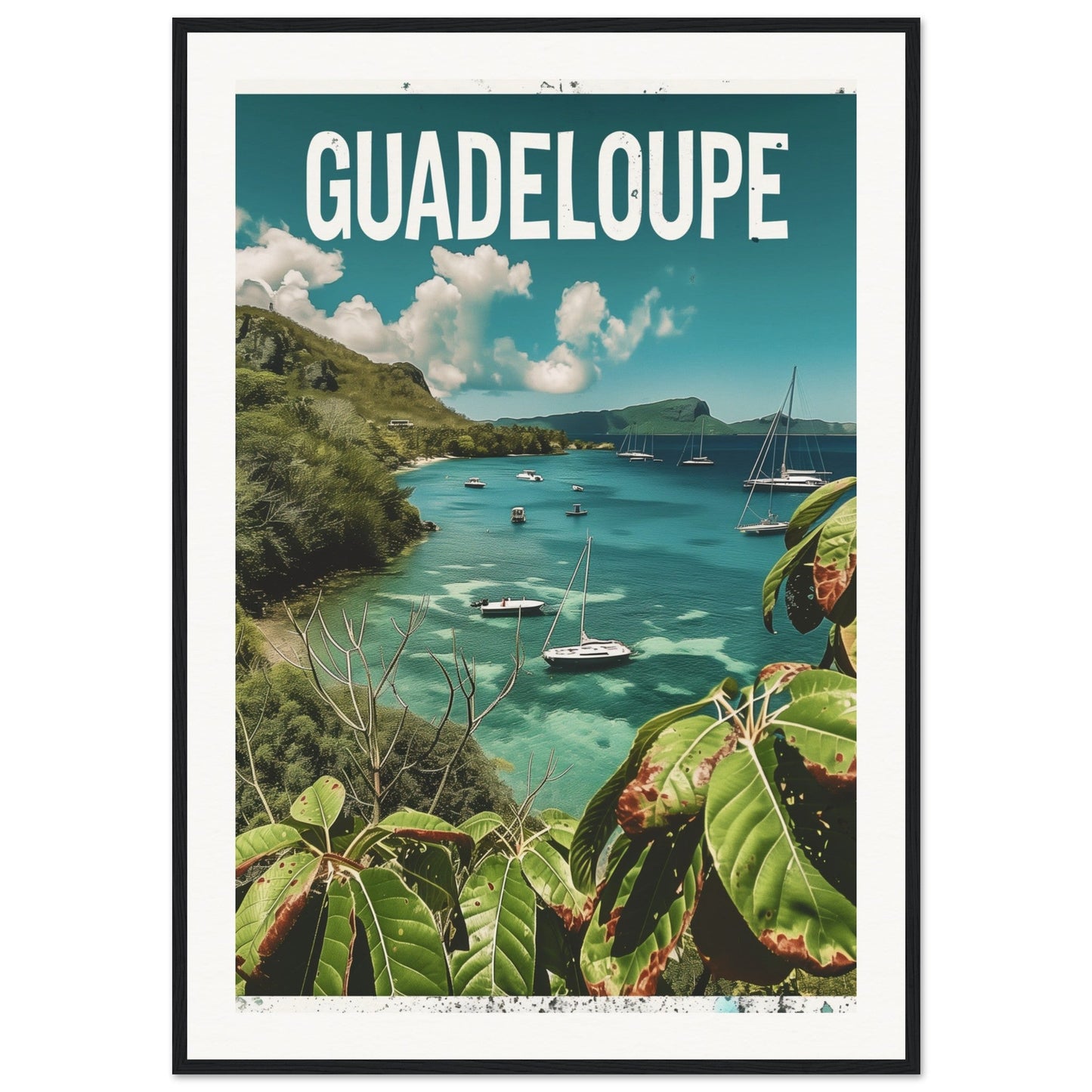 Poster Guadeloupe ( 70x100-cm-Bois-noir)