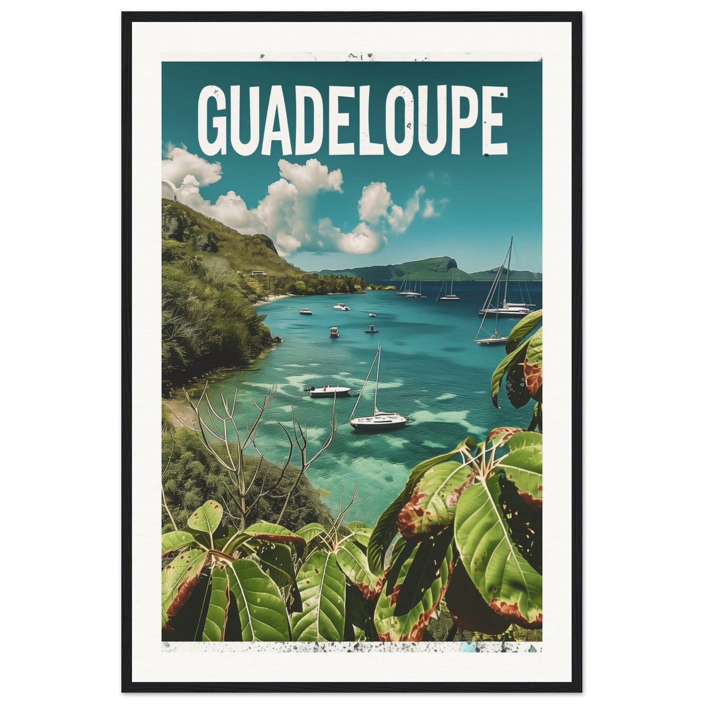 Poster Guadeloupe ( 60x90-cm-Bois-noir)