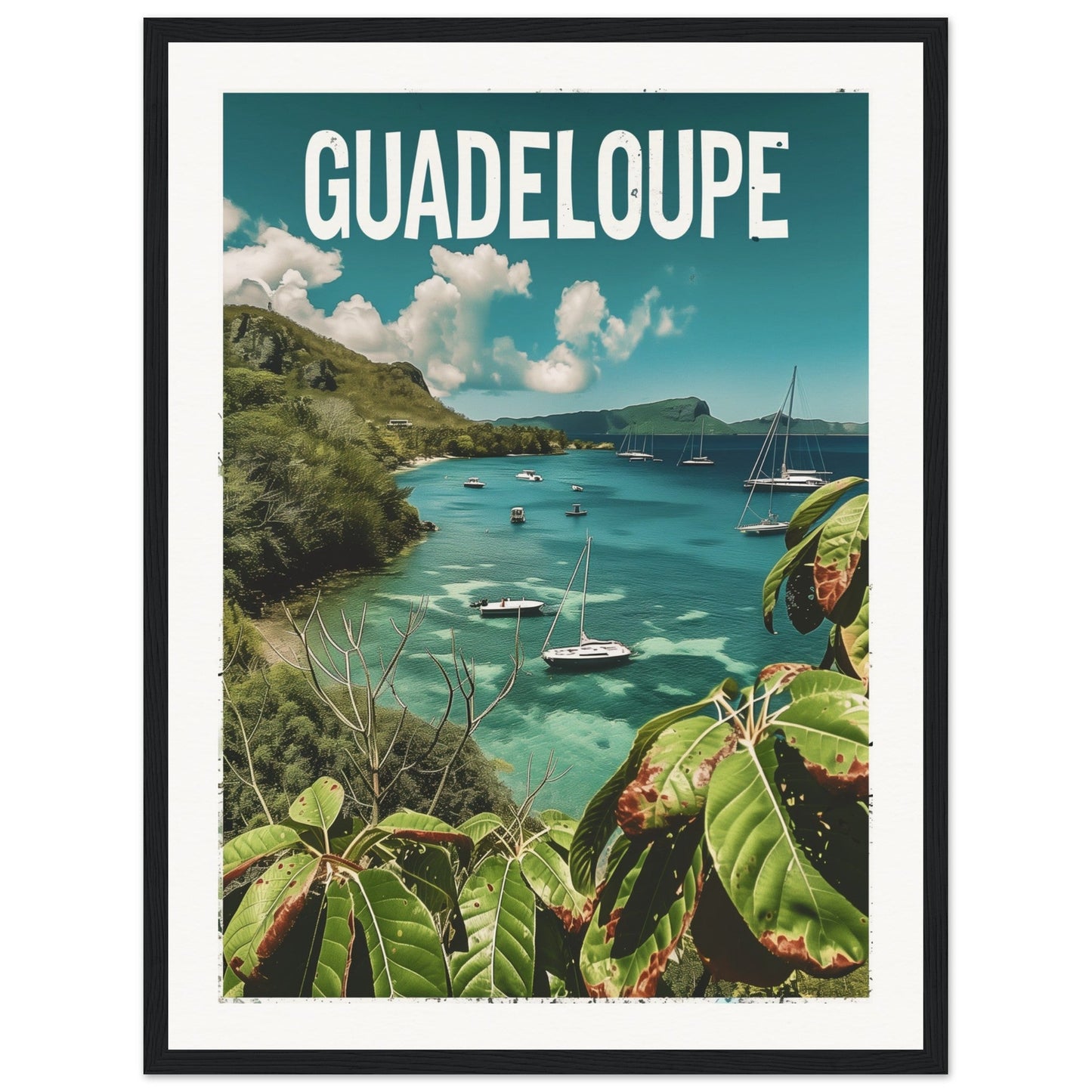 Poster Guadeloupe ( 45x60-cm-Bois-noir)