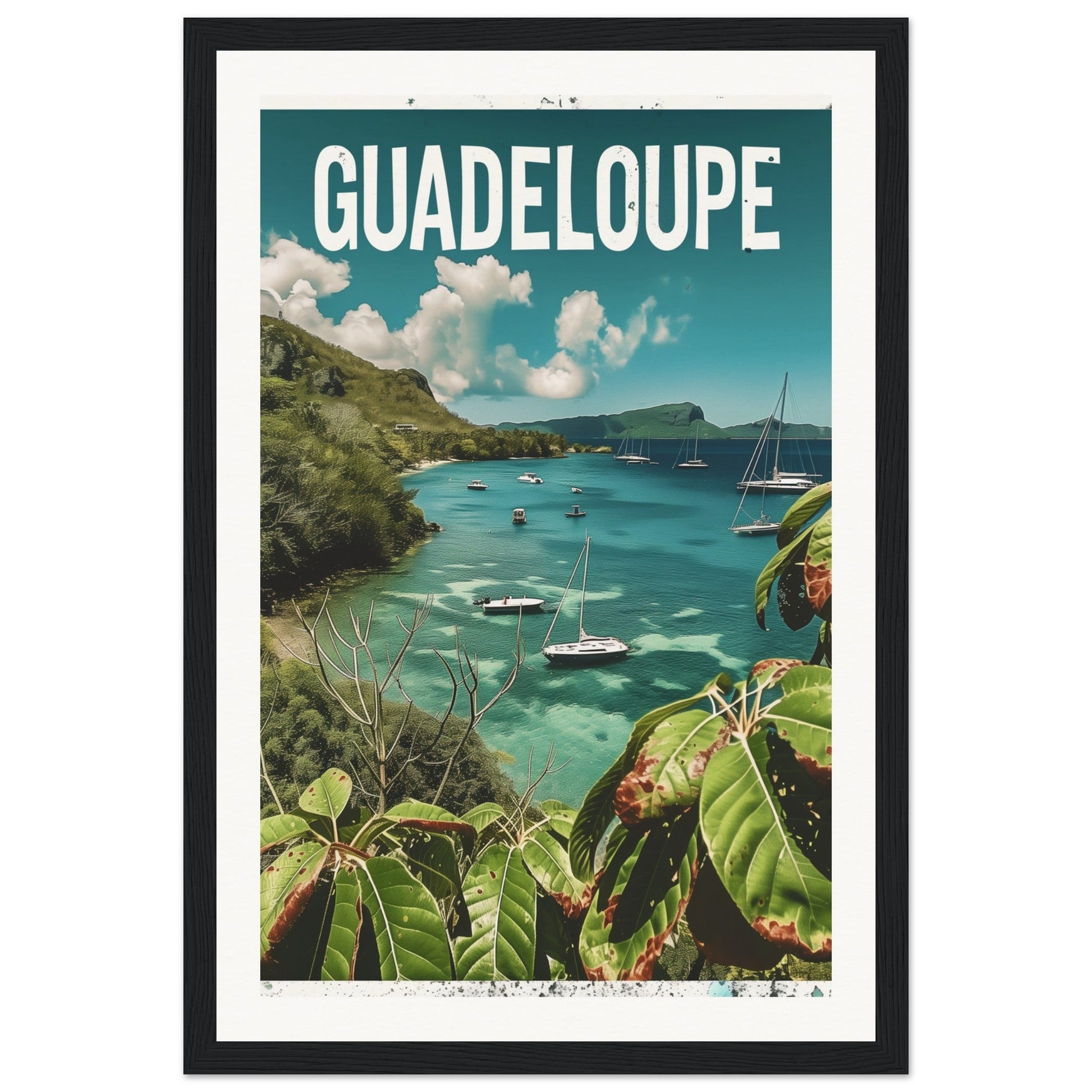 Poster Guadeloupe ( 30x45-cm-Bois-noir)