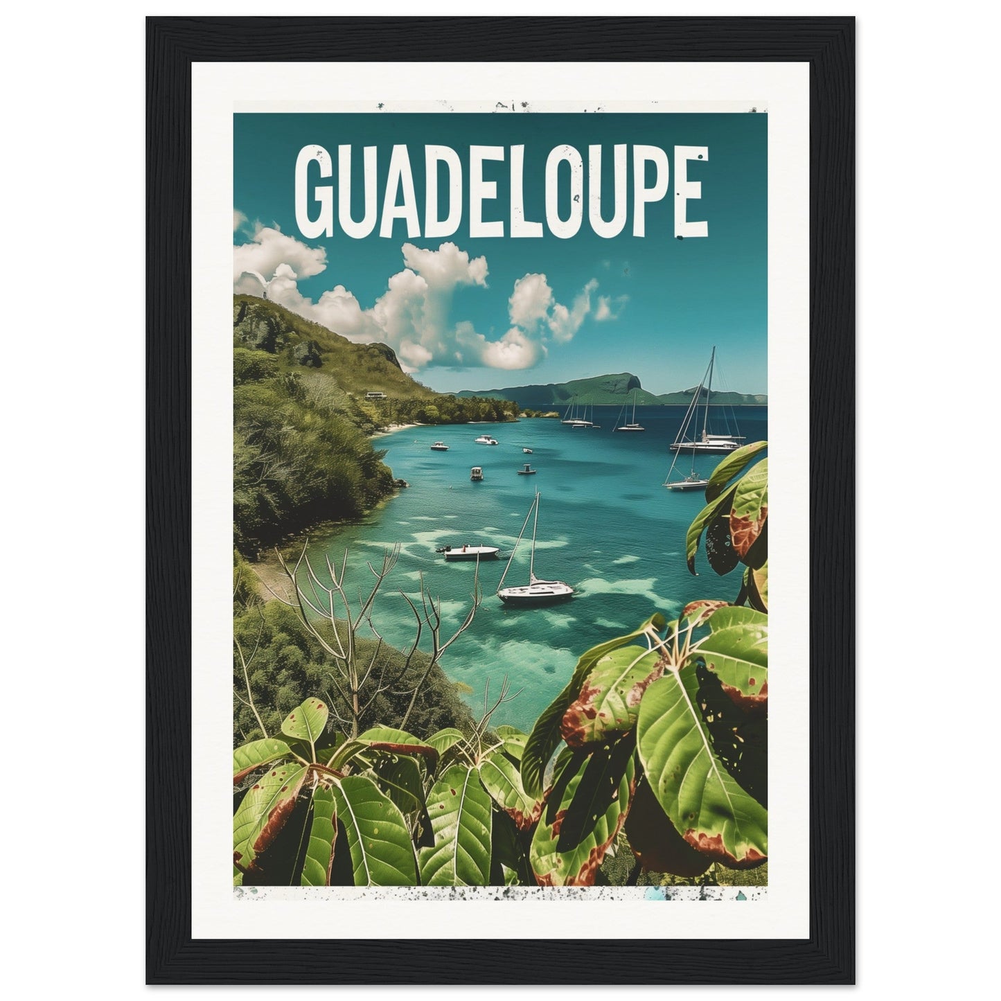 Poster Guadeloupe ( 21x29.7-cm-Bois-noir)