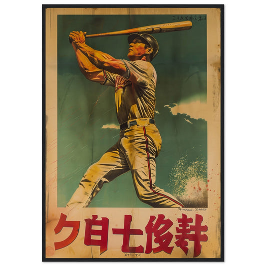 Poster Japonais Baseball ( 70x100-cm-Bois-noir)