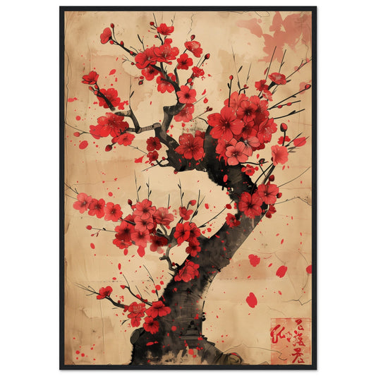 Poster Japonais Cerisier ( 70x100-cm-Bois-noir)