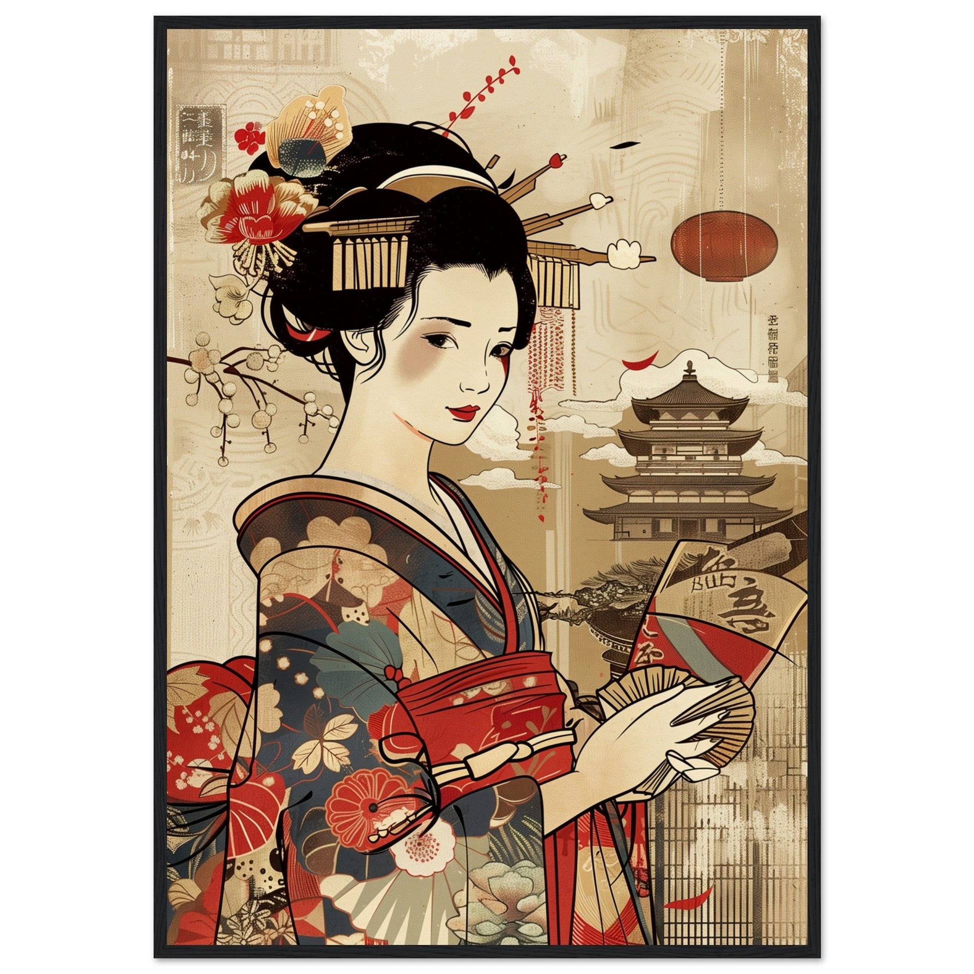 Poster Japonais Culture ( 70x100-cm-Bois-noir)