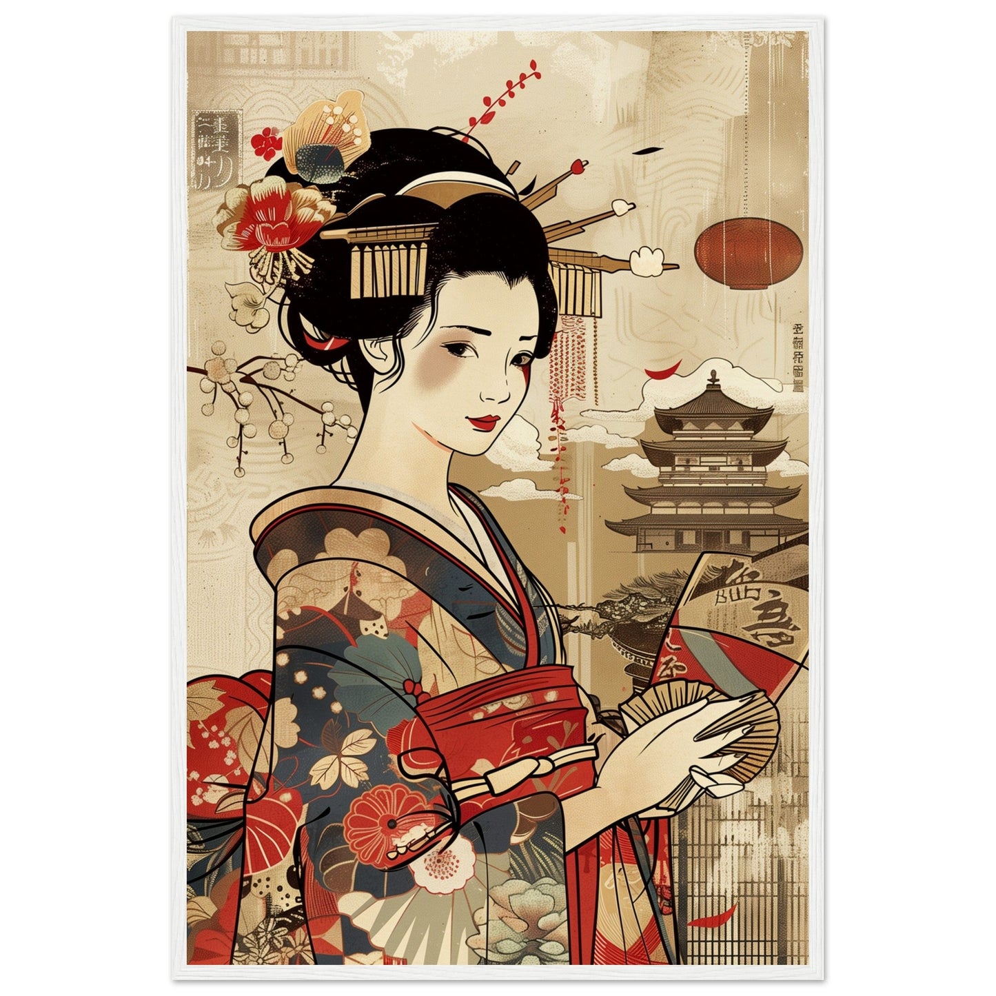 Poster Japonais Culture ( 60x90-cm-Bois-blanc)