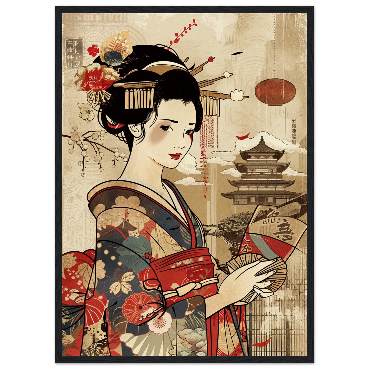 Poster Japonais Culture ( 50x70-cm-Bois-noir)