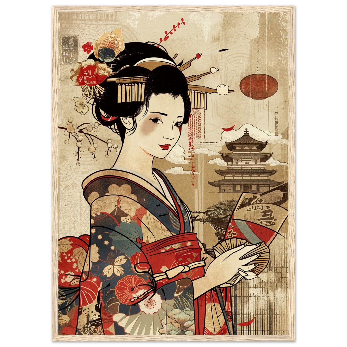 Poster Japonais Culture ( 50x70-cm-Bois-clair)