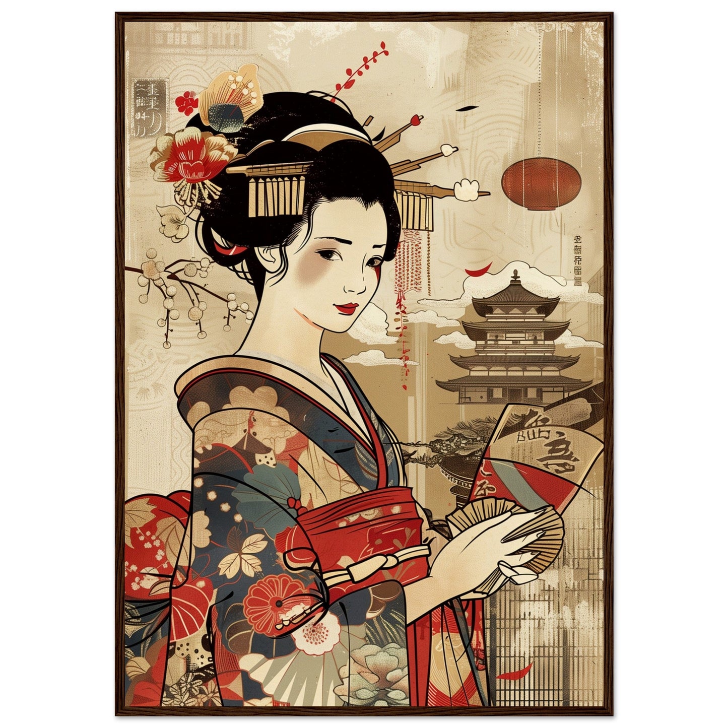 Poster Japonais Culture ( 70x100-cm-Bois-foncé)