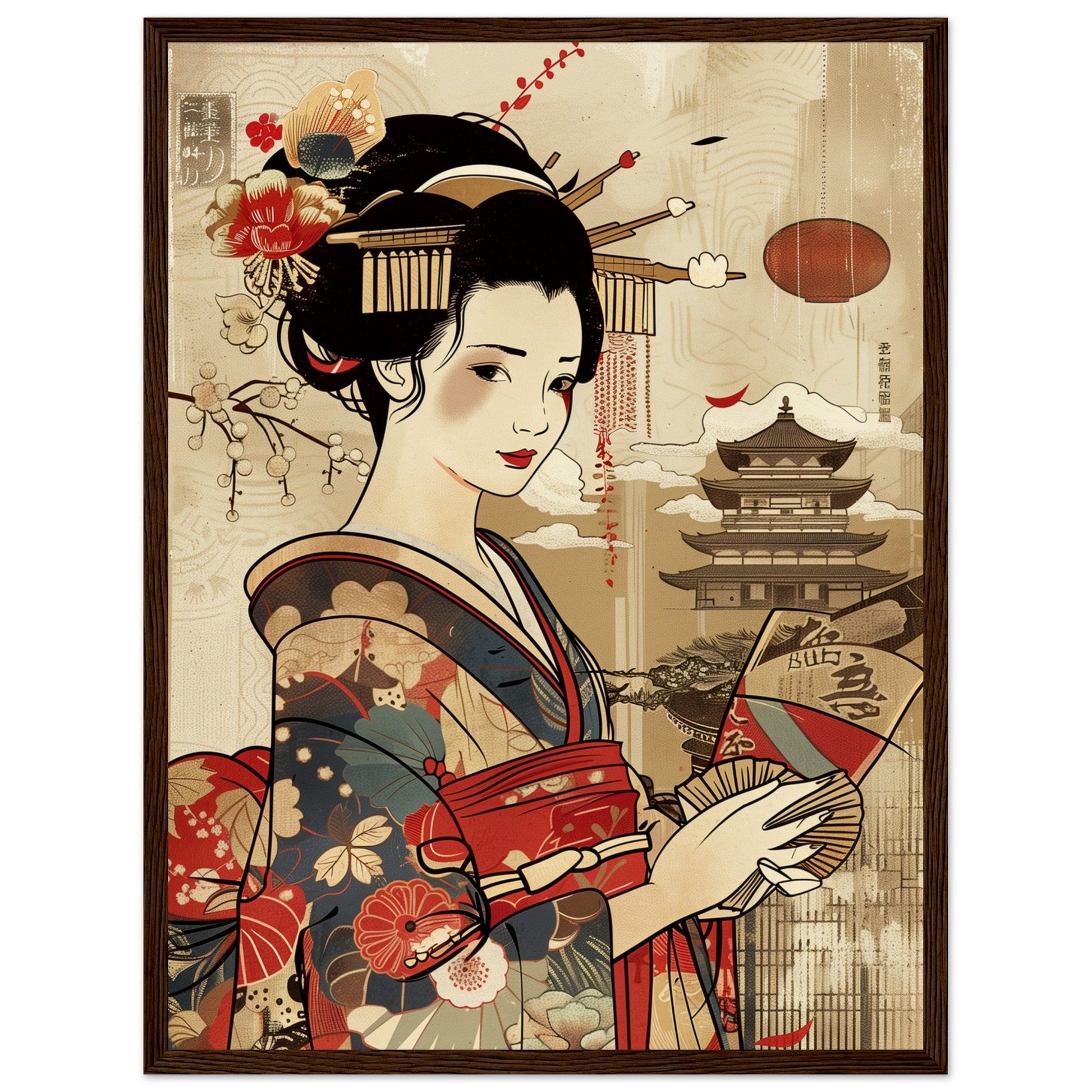 Poster Japonais Culture ( 45x60-cm-Bois-foncé)