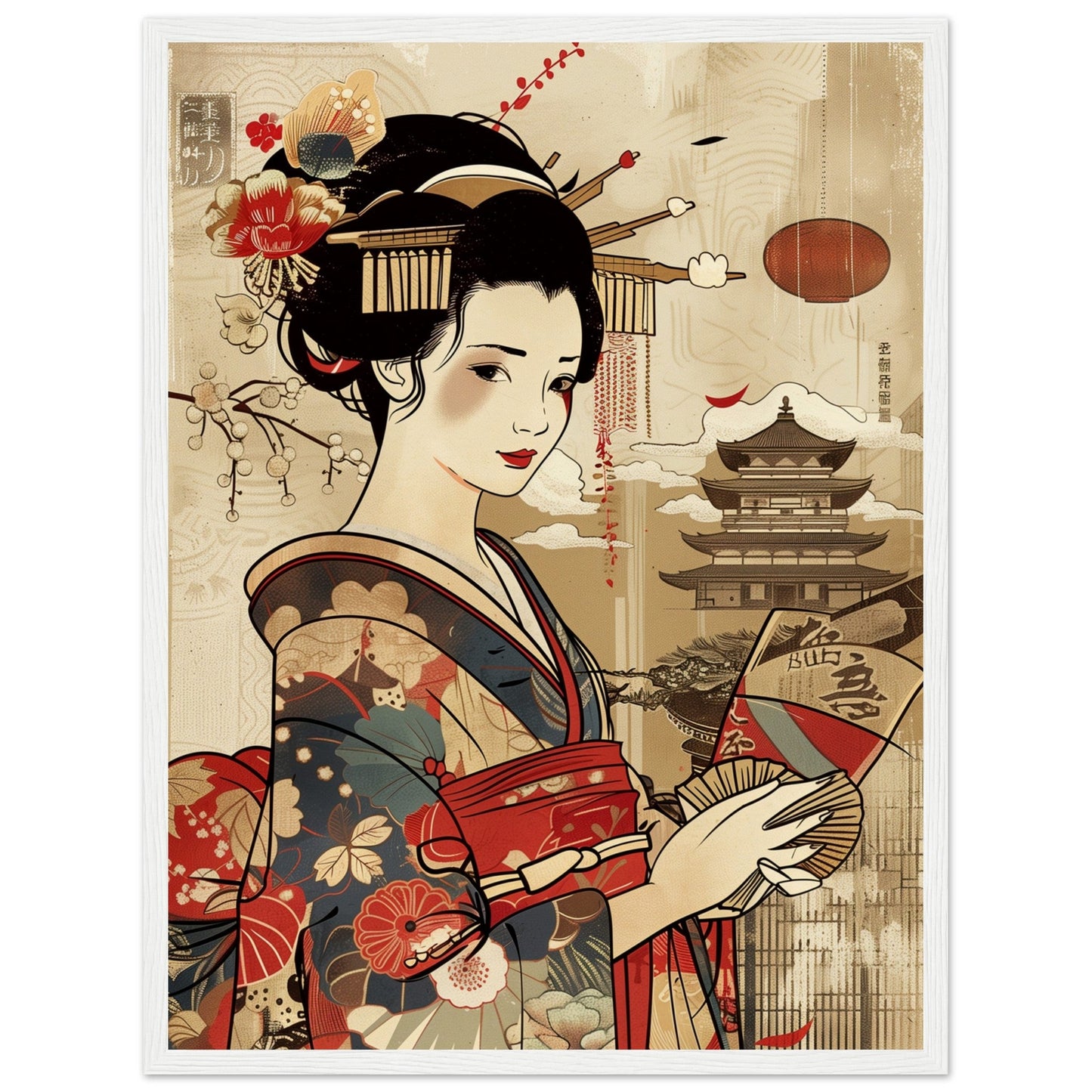 Poster Japonais Culture ( 45x60-cm-Bois-blanc)