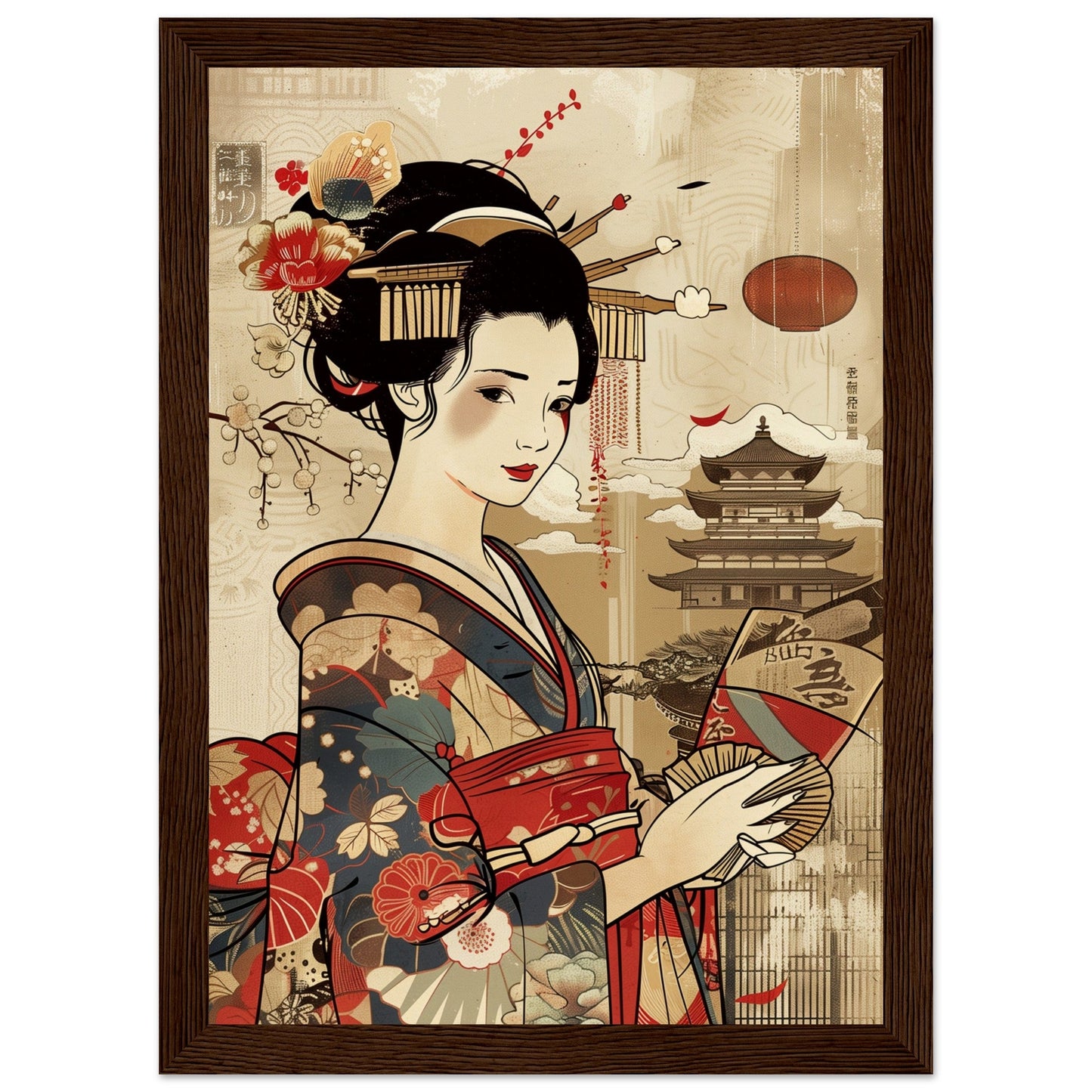 Poster Japonais Culture ( 21x29.7-cm-Bois-foncé)