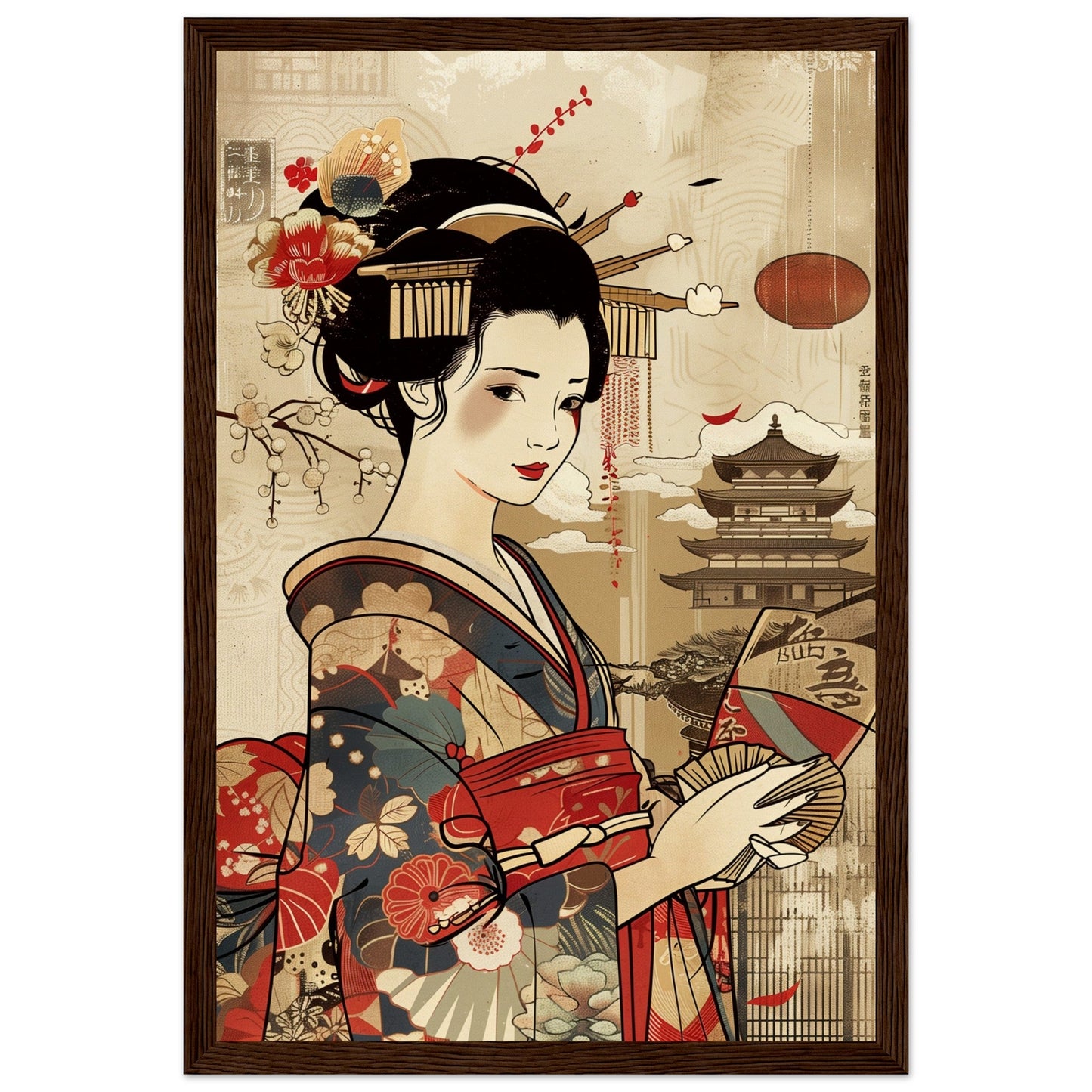 Poster Japonais Culture ( 30x45-cm-Bois-foncé)