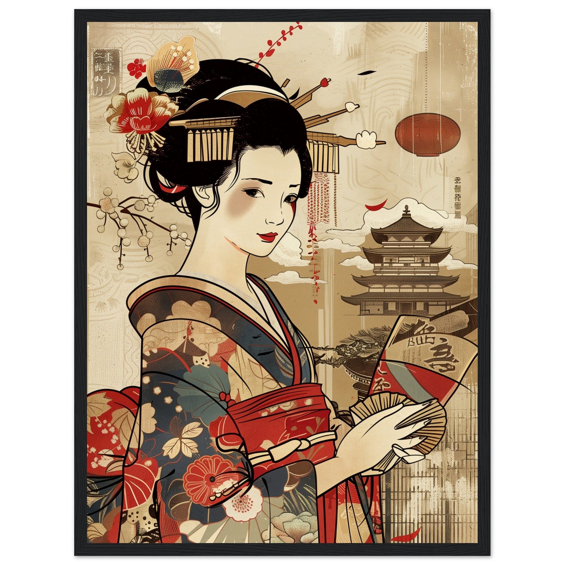 Poster Japonais Culture ( 45x60-cm-Bois-noir)