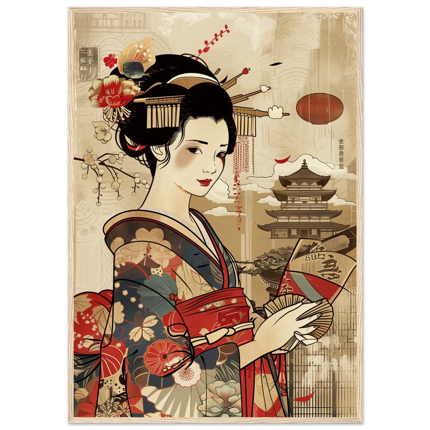 Poster Japonais Culture ( 70x100-cm-Bois-clair)