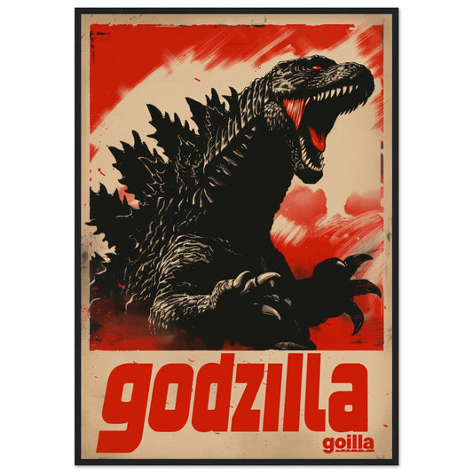 Poster Japonais Godzilla ( 70x100-cm-Bois-noir)