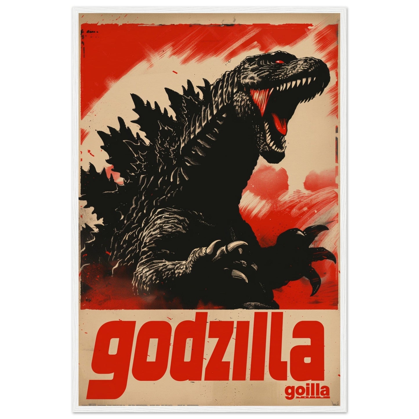 Poster Japonais Godzilla ( 60x90-cm-Bois-blanc)