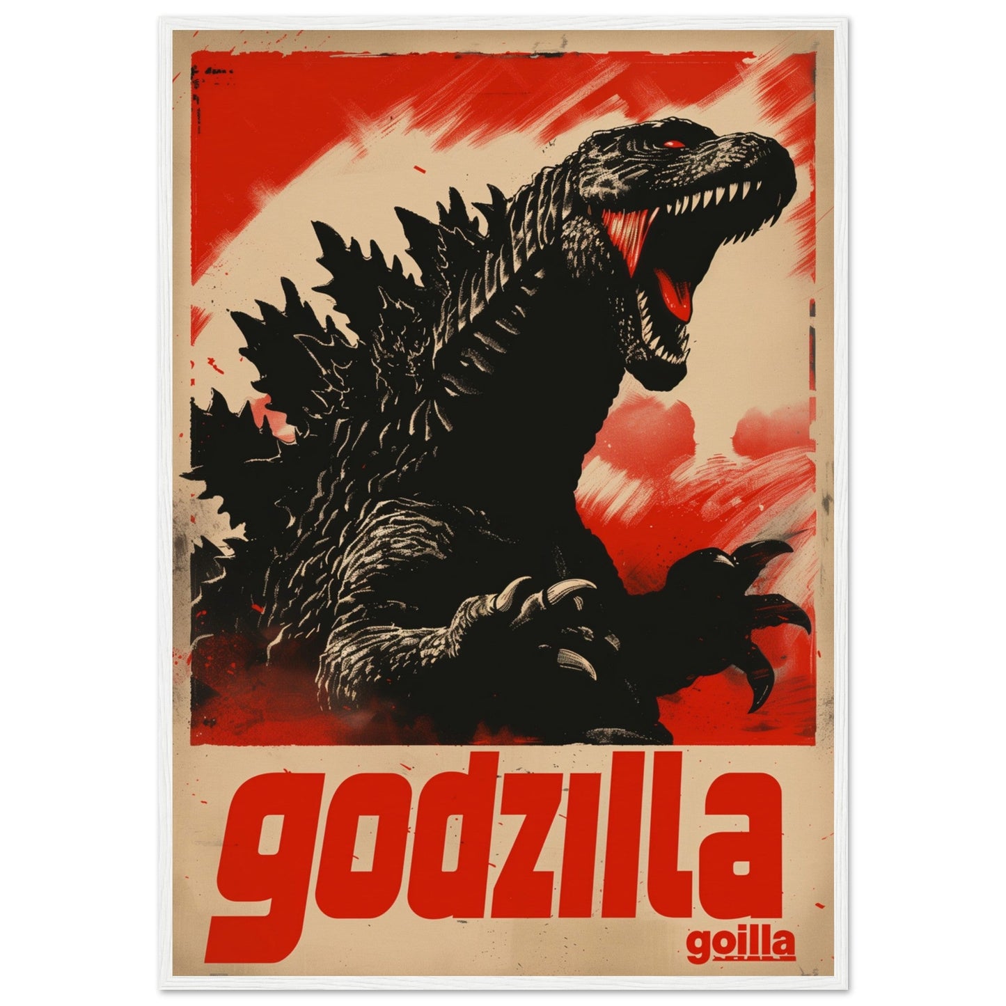 Poster Japonais Godzilla ( 70x100-cm-Bois-blanc)