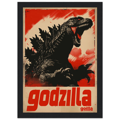 Poster Japonais Godzilla ( 21x29.7-cm-Bois-noir)