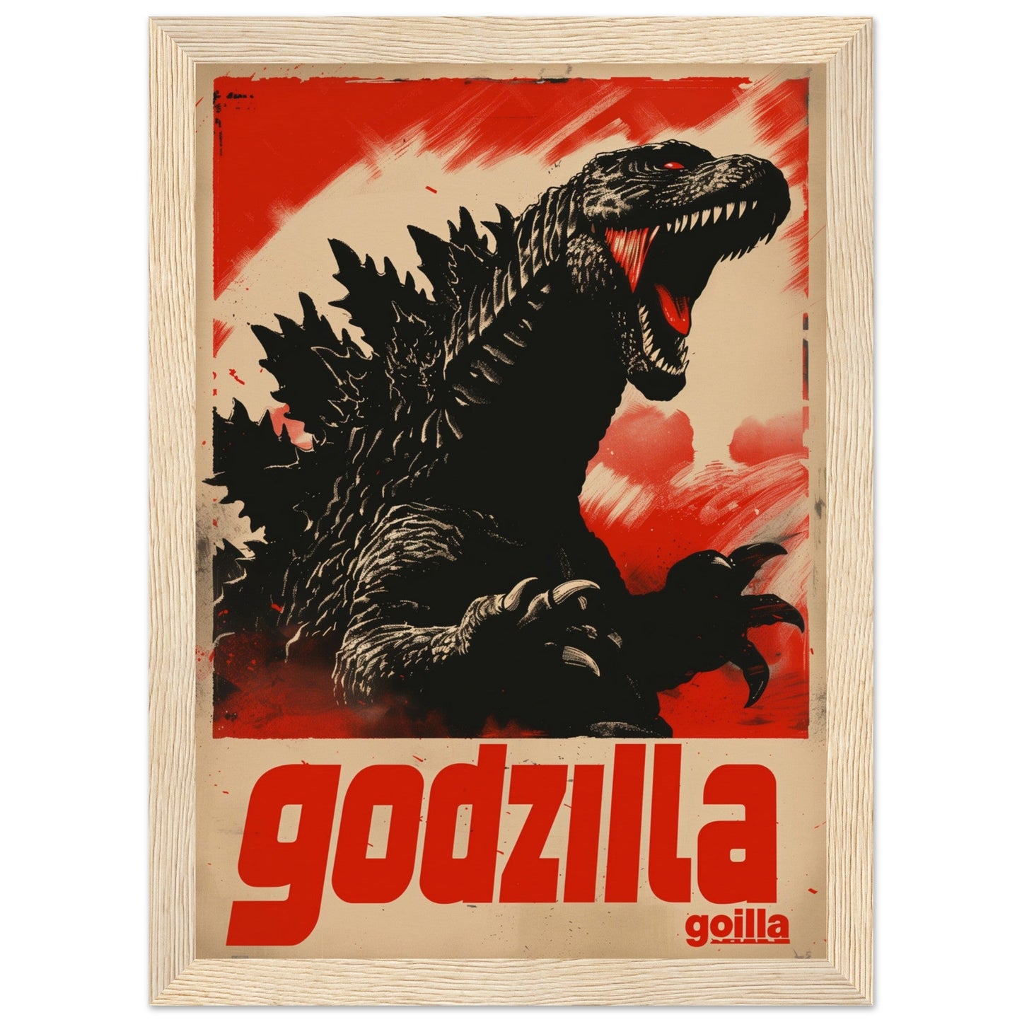 Poster Japonais Godzilla ( 21x29.7-cm-Bois-clair)