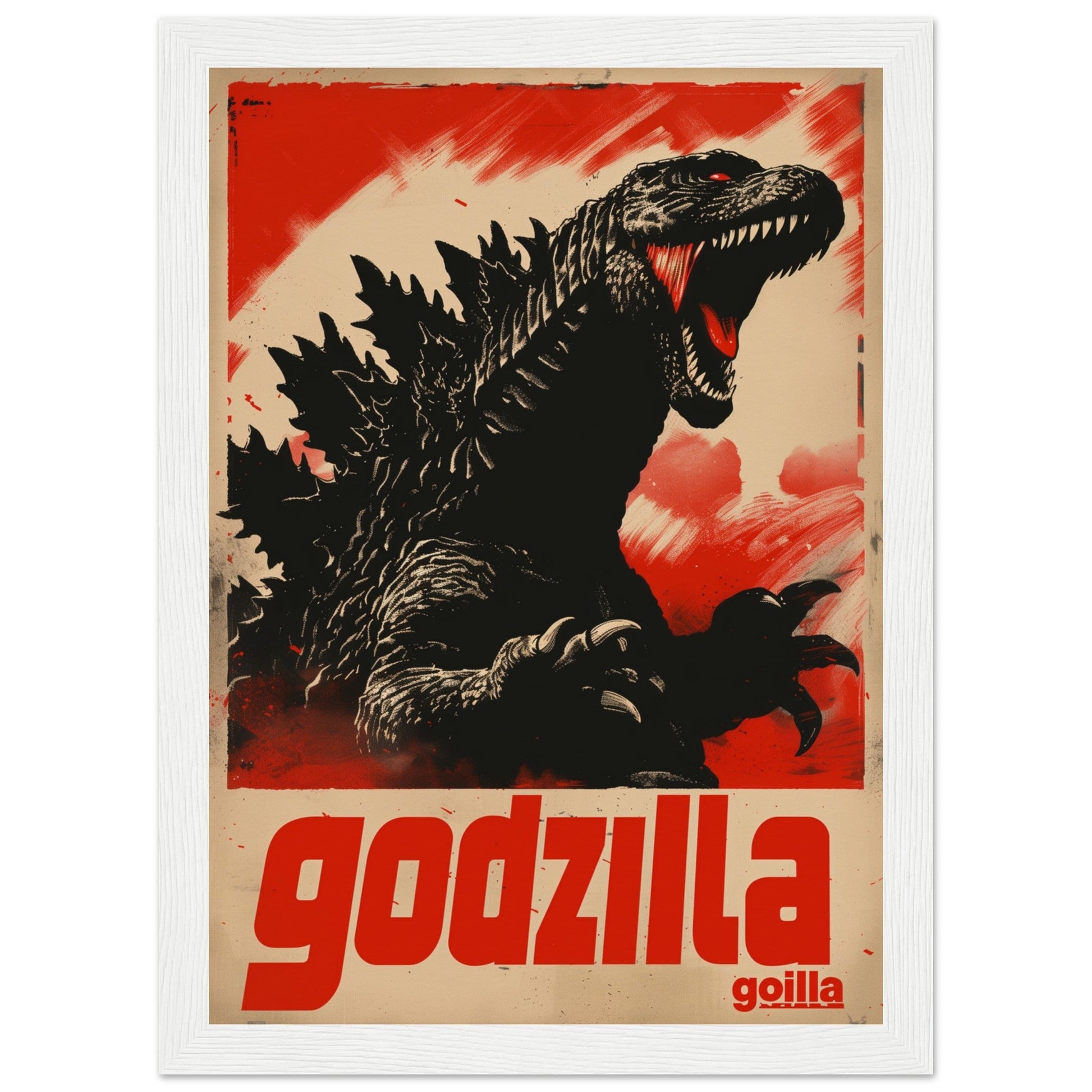 Poster Japonais Godzilla ( 21x29.7-cm-Bois-blanc)