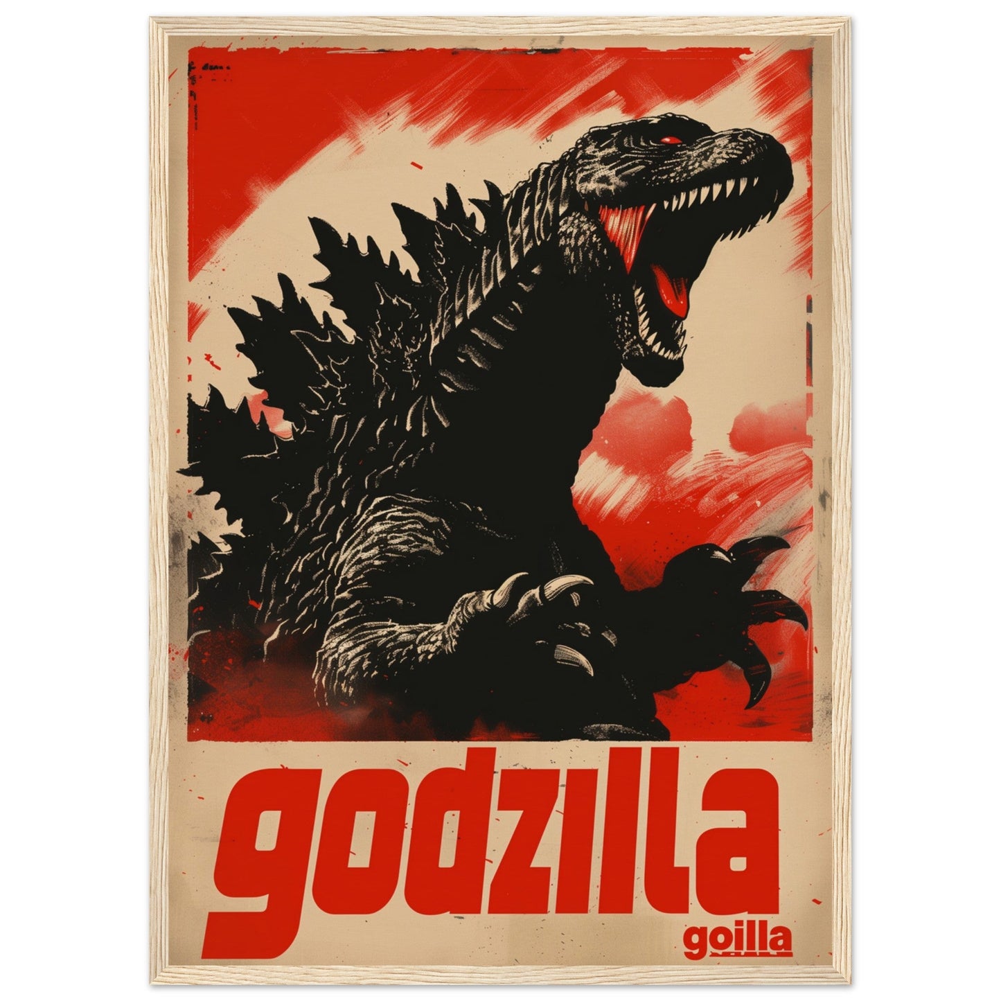 Poster Japonais Godzilla ( 50x70-cm-Bois-clair)