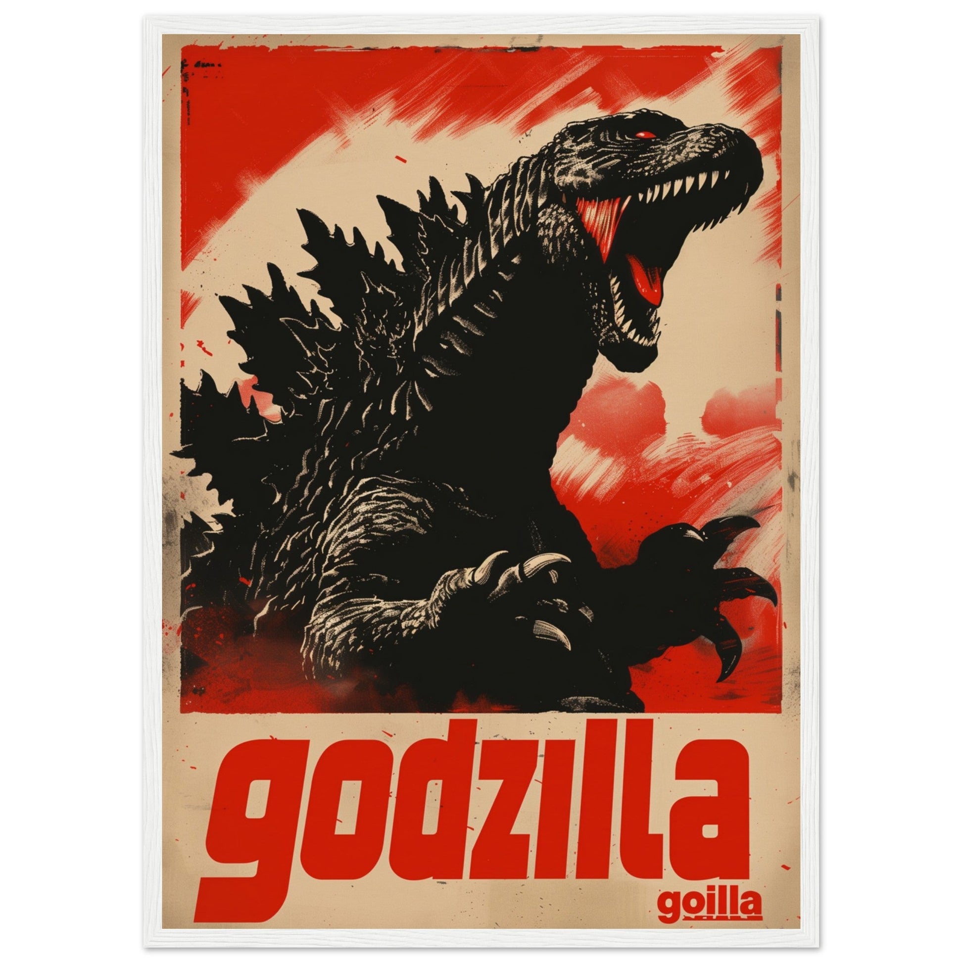 Poster Japonais Godzilla ( 50x70-cm-Bois-blanc)