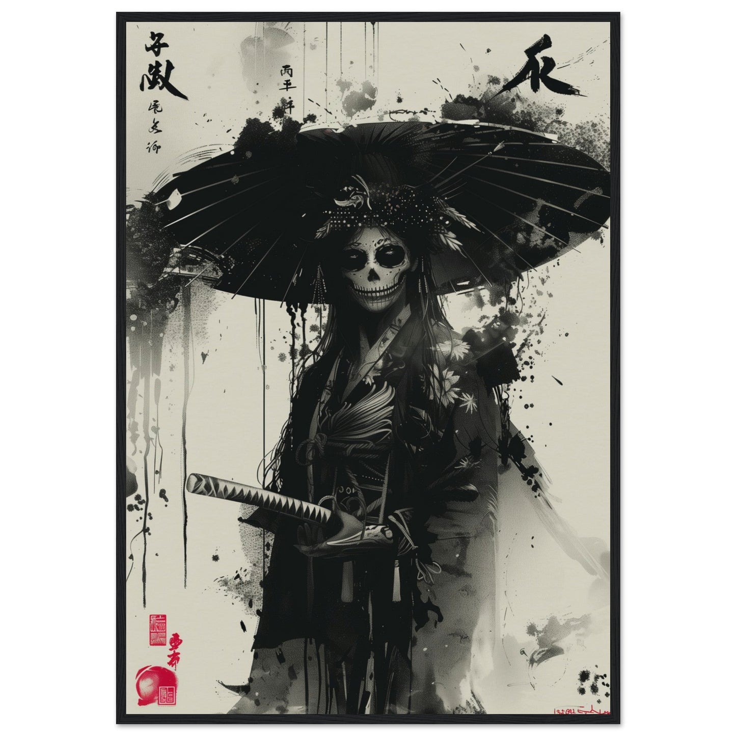 Poster Japonais Noir et Blanc ( 70x100-cm-Bois-noir)