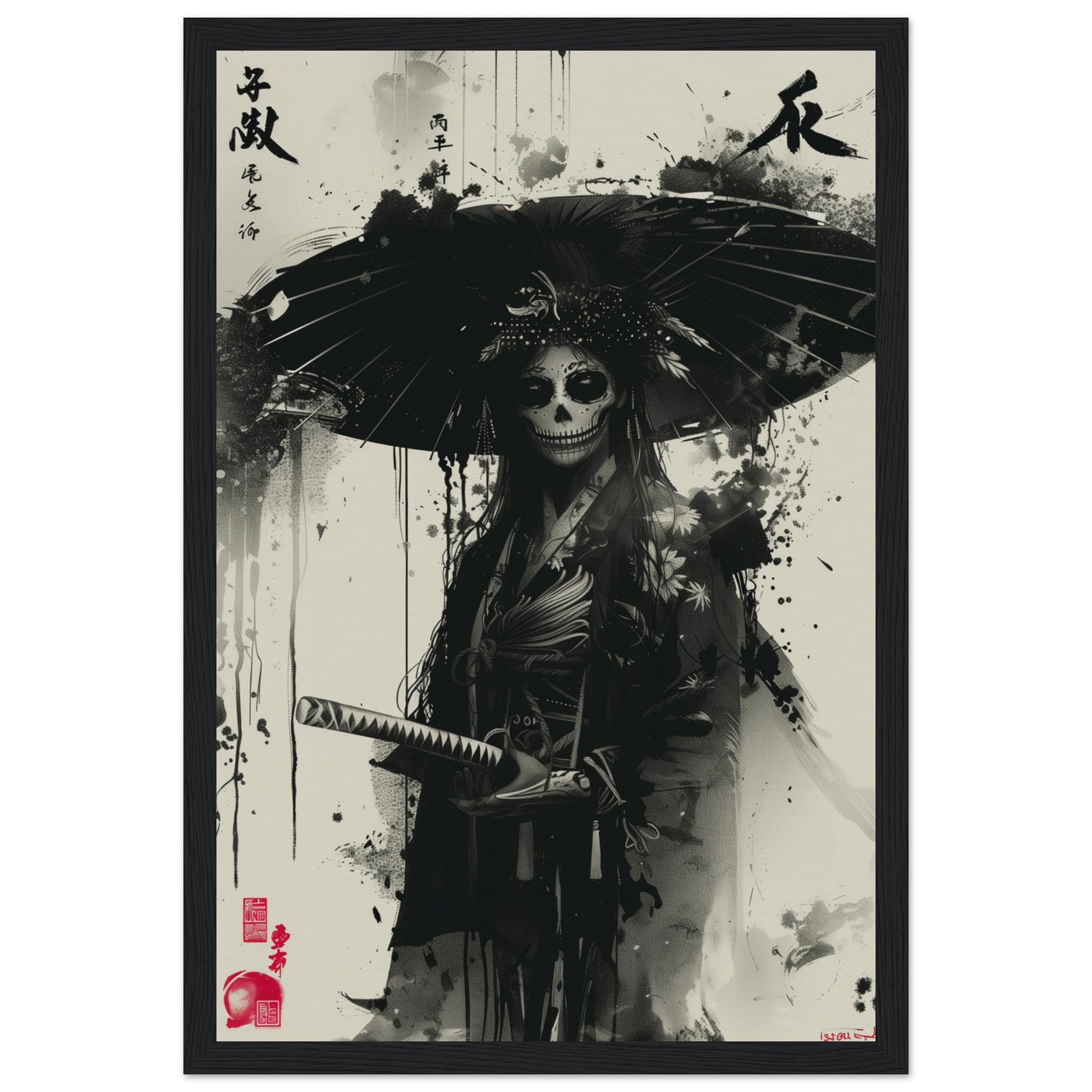 Poster Japonais Noir et Blanc ( 30x45-cm-Bois-noir)