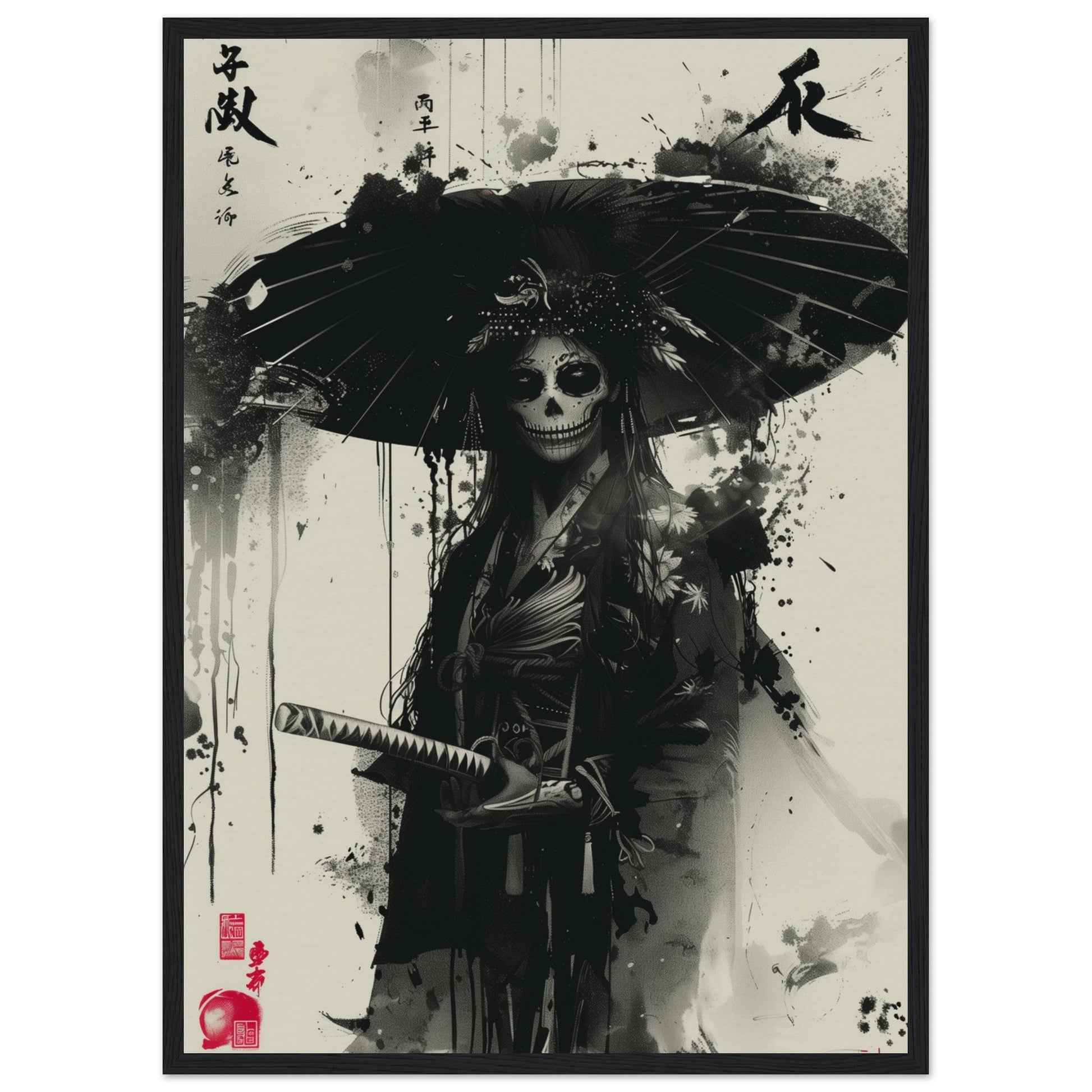 Poster Japonais Noir et Blanc ( 50x70-cm-Bois-noir)