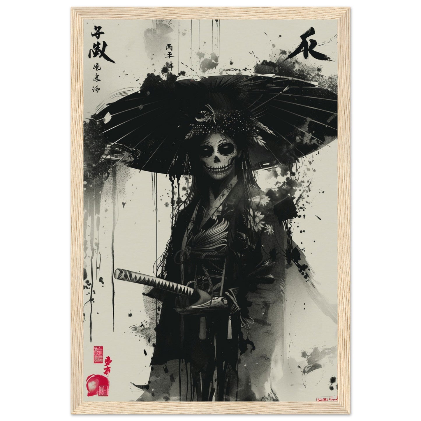 Poster Japonais Noir et Blanc ( 30x45-cm-Bois-clair)