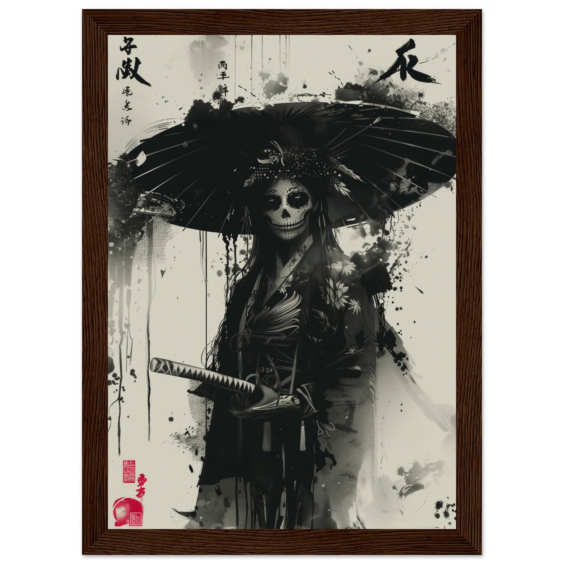 Poster Japonais Noir et Blanc ( 21x29.7-cm-Bois-foncé)