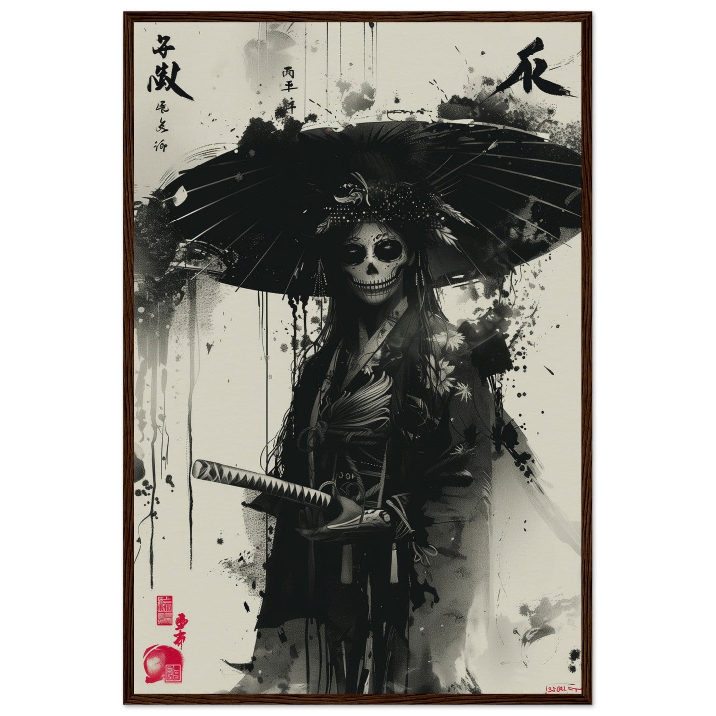 Poster Japonais Noir et Blanc ( 60x90-cm-Bois-foncé)