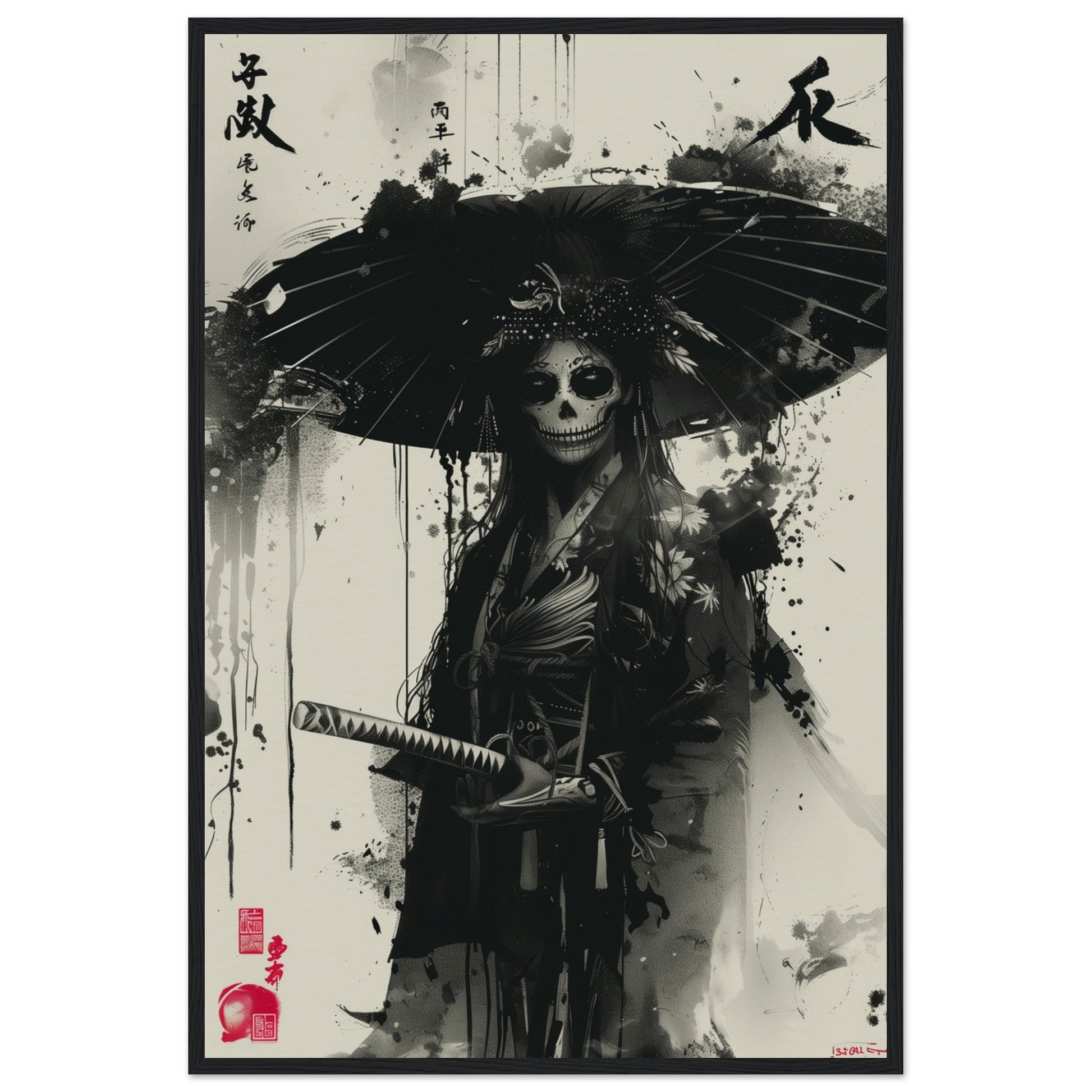 Poster Japonais Noir et Blanc ( 60x90-cm-Bois-noir)