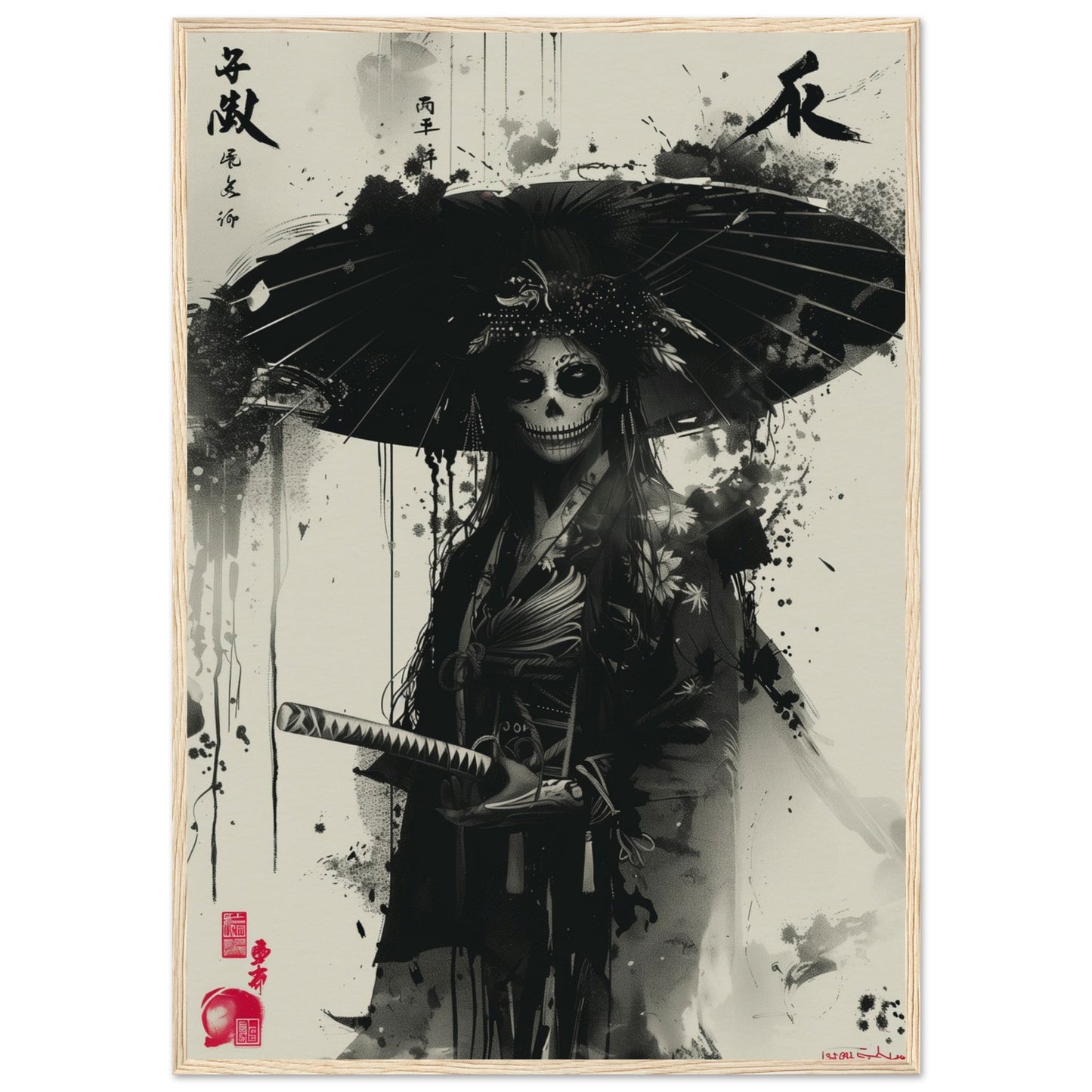 Poster Japonais Noir et Blanc ( 70x100-cm-Bois-clair)