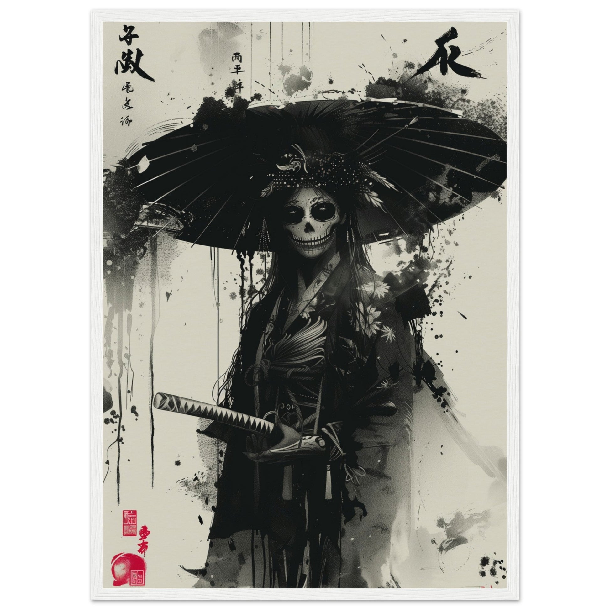 Poster Japonais Noir et Blanc ( 50x70-cm-Bois-blanc)