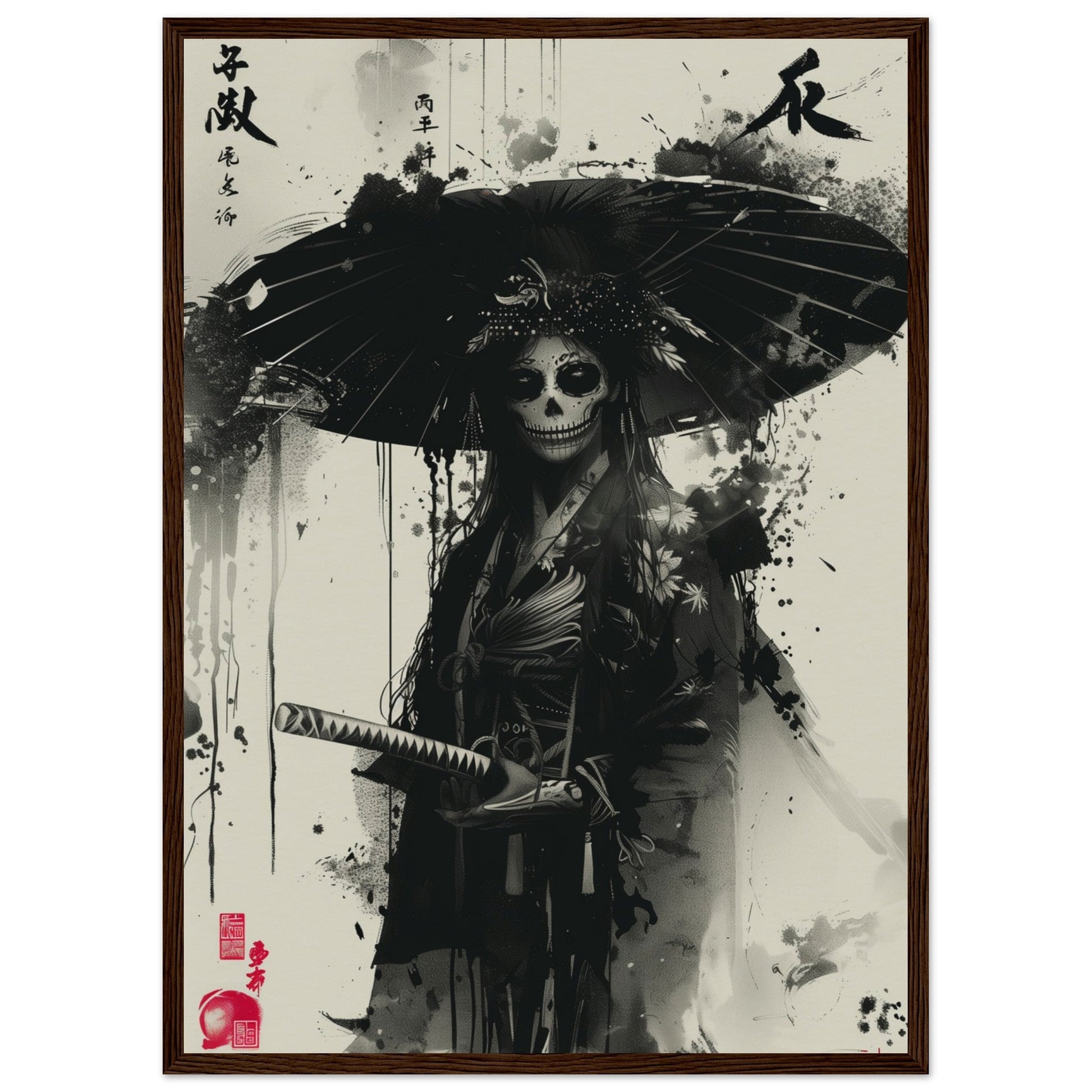 Poster Japonais Noir et Blanc ( 50x70-cm-Bois-foncé)