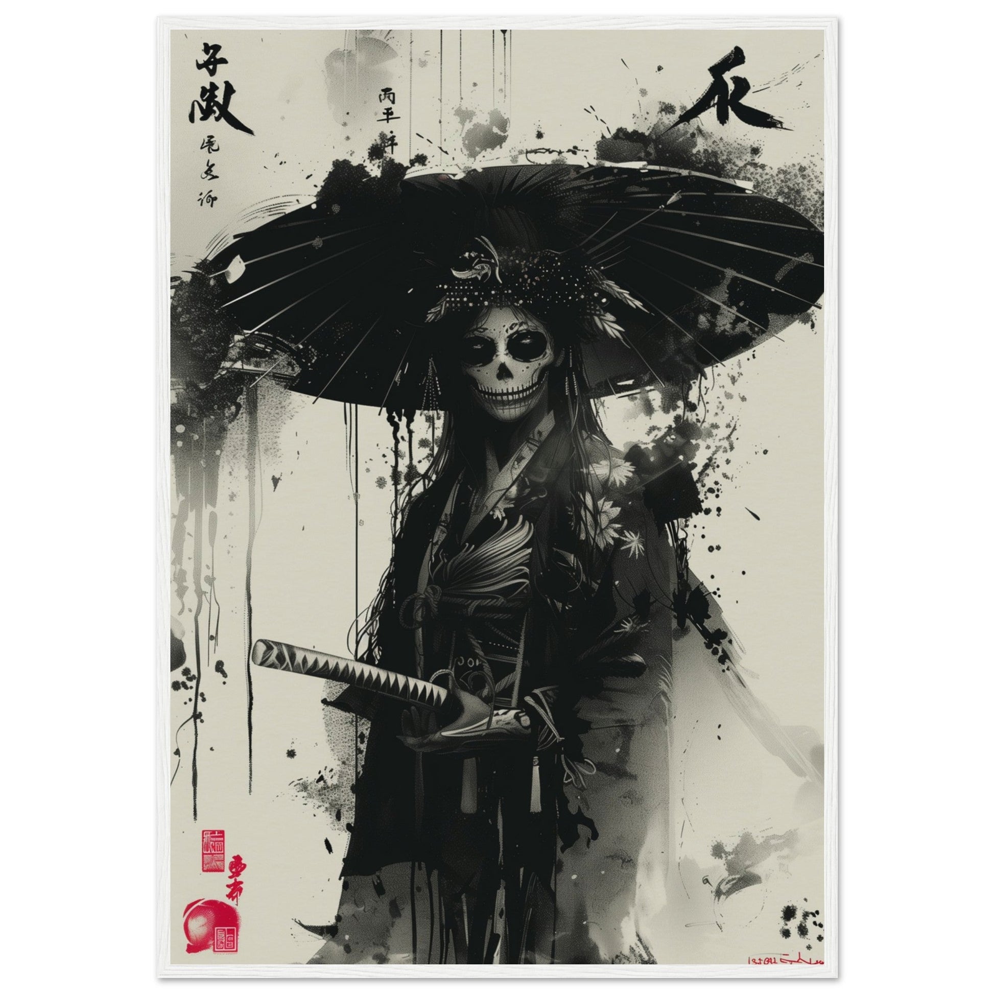 Poster Japonais Noir et Blanc ( 70x100-cm-Bois-blanc)