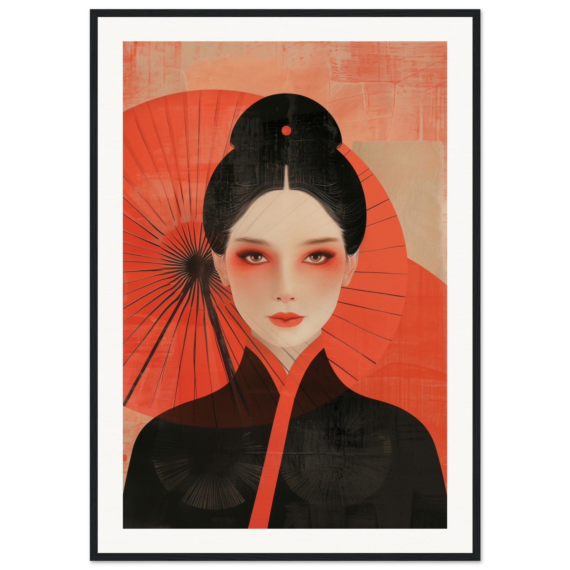 Poster Japonais Portrait ( 70x100-cm-Bois-noir)