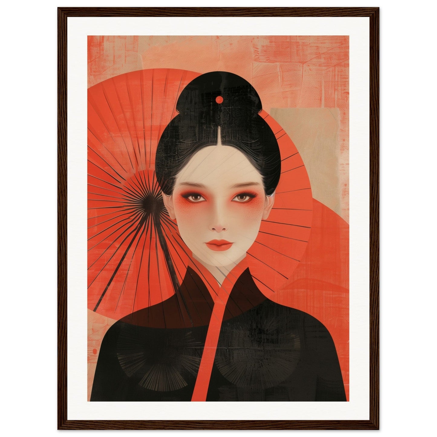 Poster Japonais Portrait ( 45x60-cm-Bois-foncé)