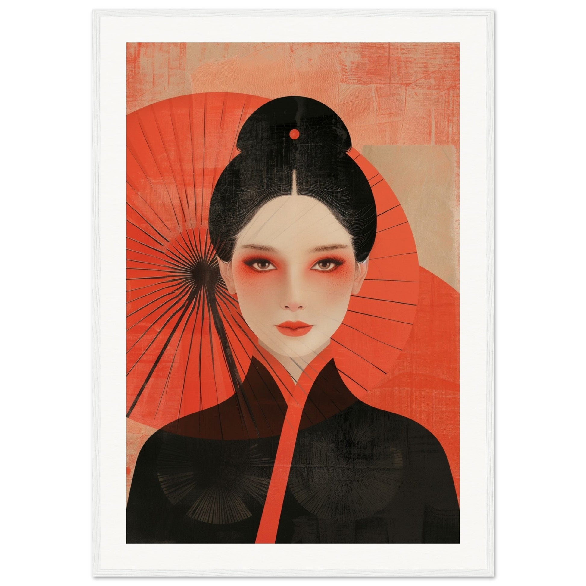 Poster Japonais Portrait ( 70x100-cm-Bois-blanc)