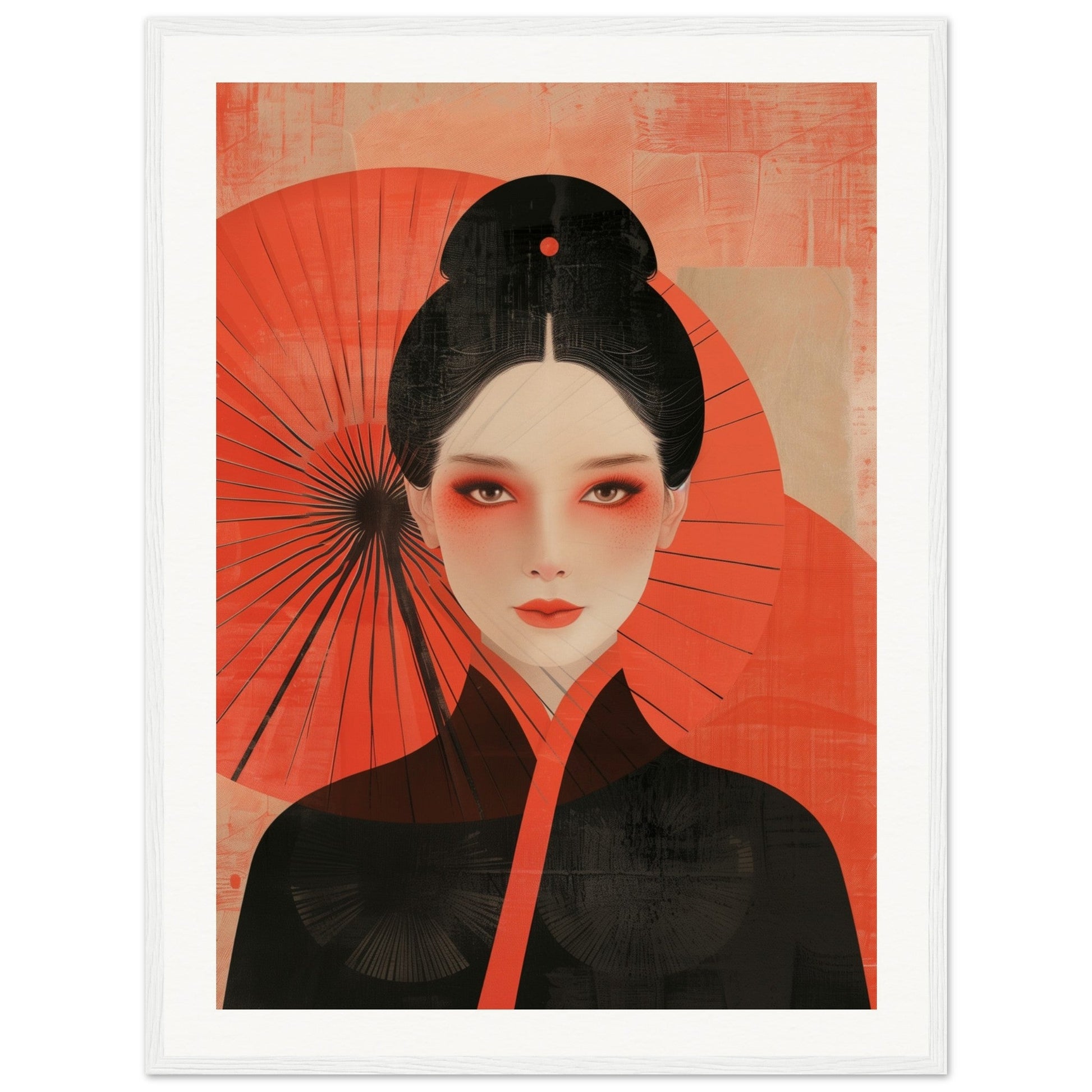 Poster Japonais Portrait ( 60x80-cm-Bois-blanc)