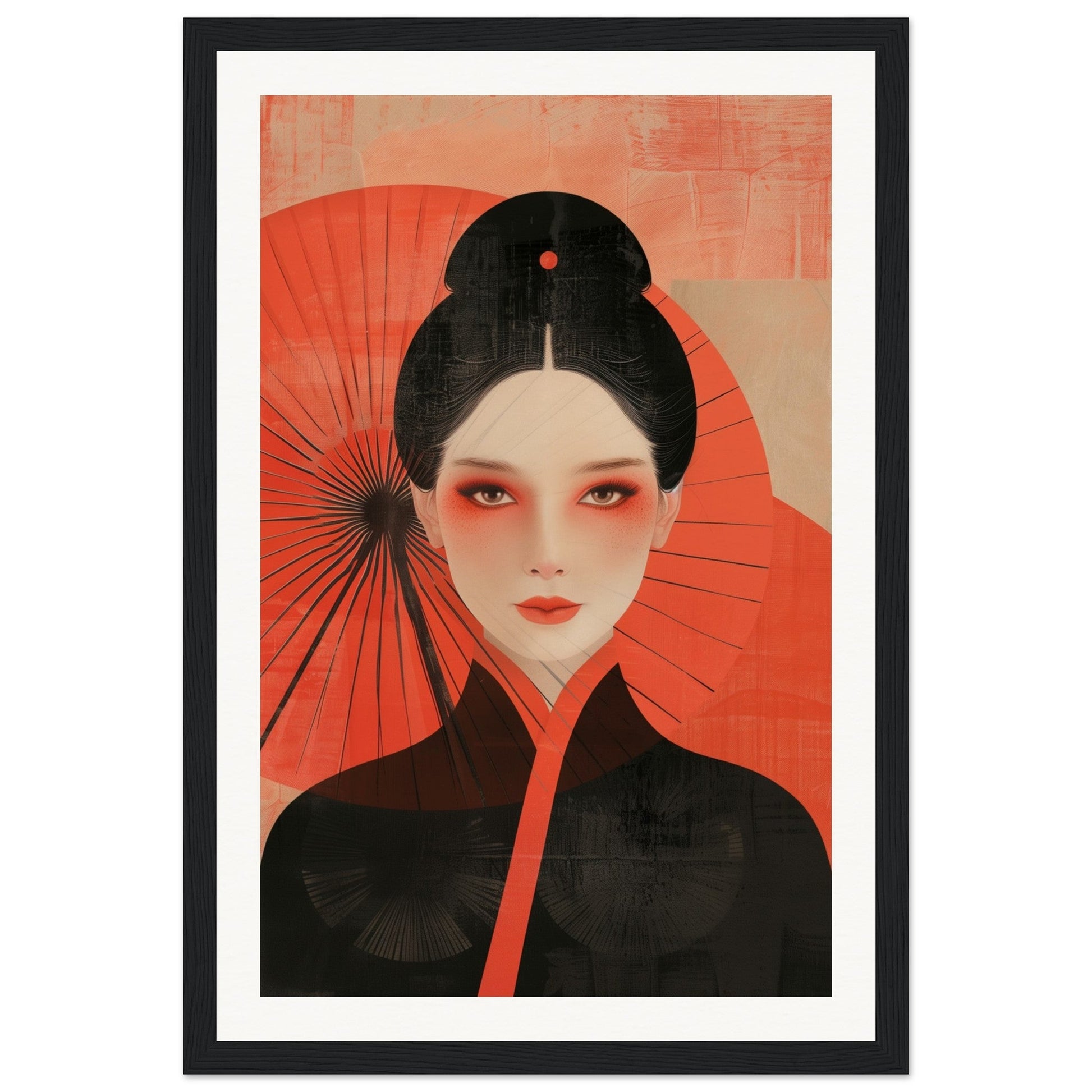 Poster Japonais Portrait ( 30x45-cm-Bois-noir)