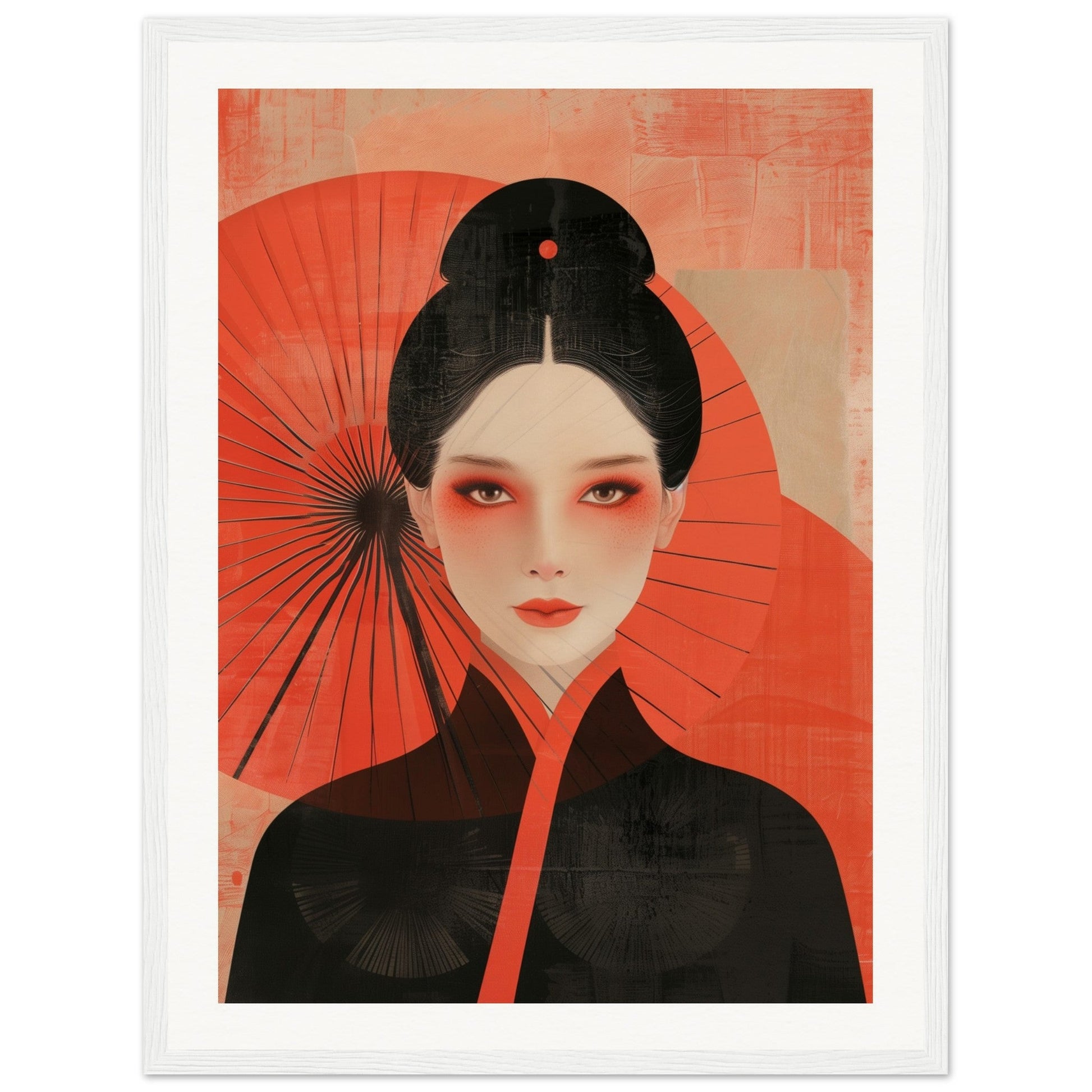 Poster Japonais Portrait ( 45x60-cm-Bois-blanc)