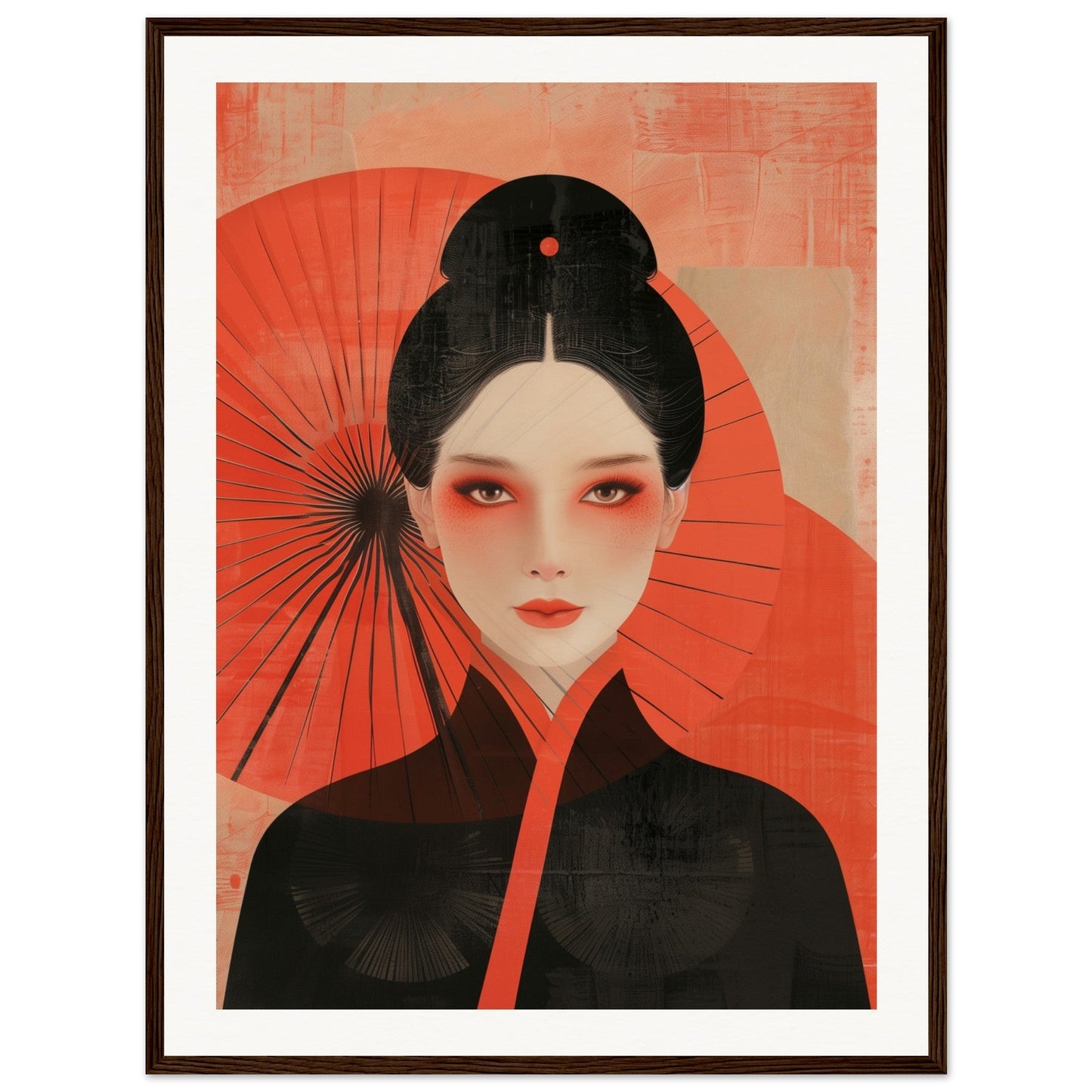 Poster Japonais Portrait ( 60x80-cm-Bois-foncé)