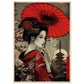 Poster Japonais Rouge ( 70x100-cm-Bois-clair)