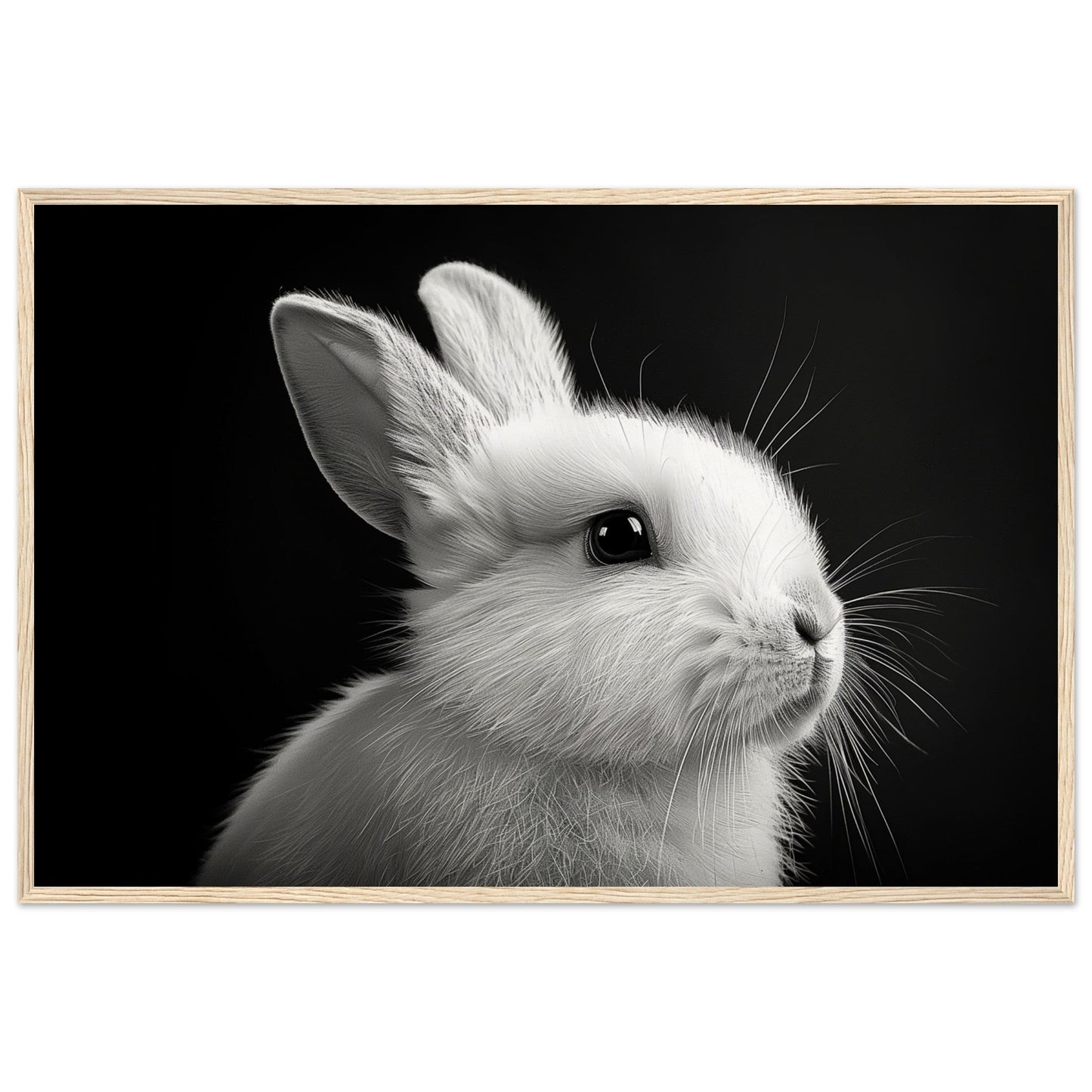 Poster Lapin Noir et Blanc ( 60x90-cm-Bois-clair)