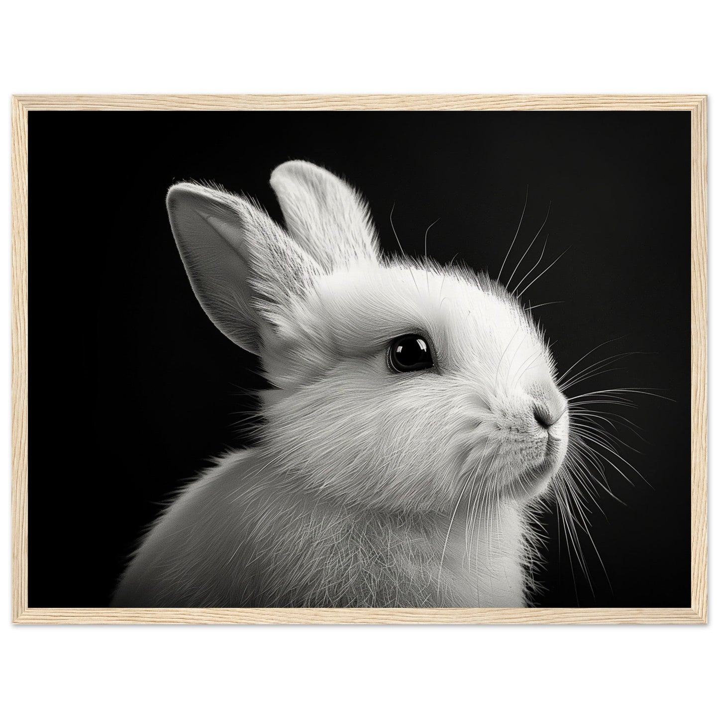 Poster Lapin Noir et Blanc ( 45x60-cm-Bois-clair)