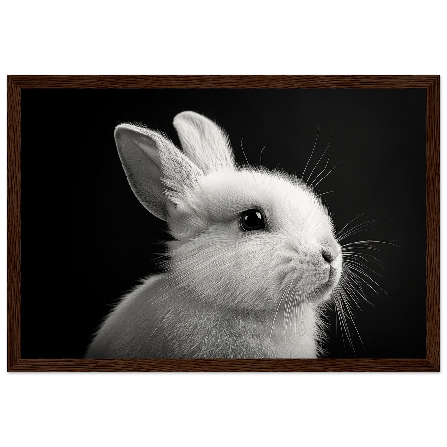 Poster Lapin Noir et Blanc ( 30x45-cm-Bois-foncé)