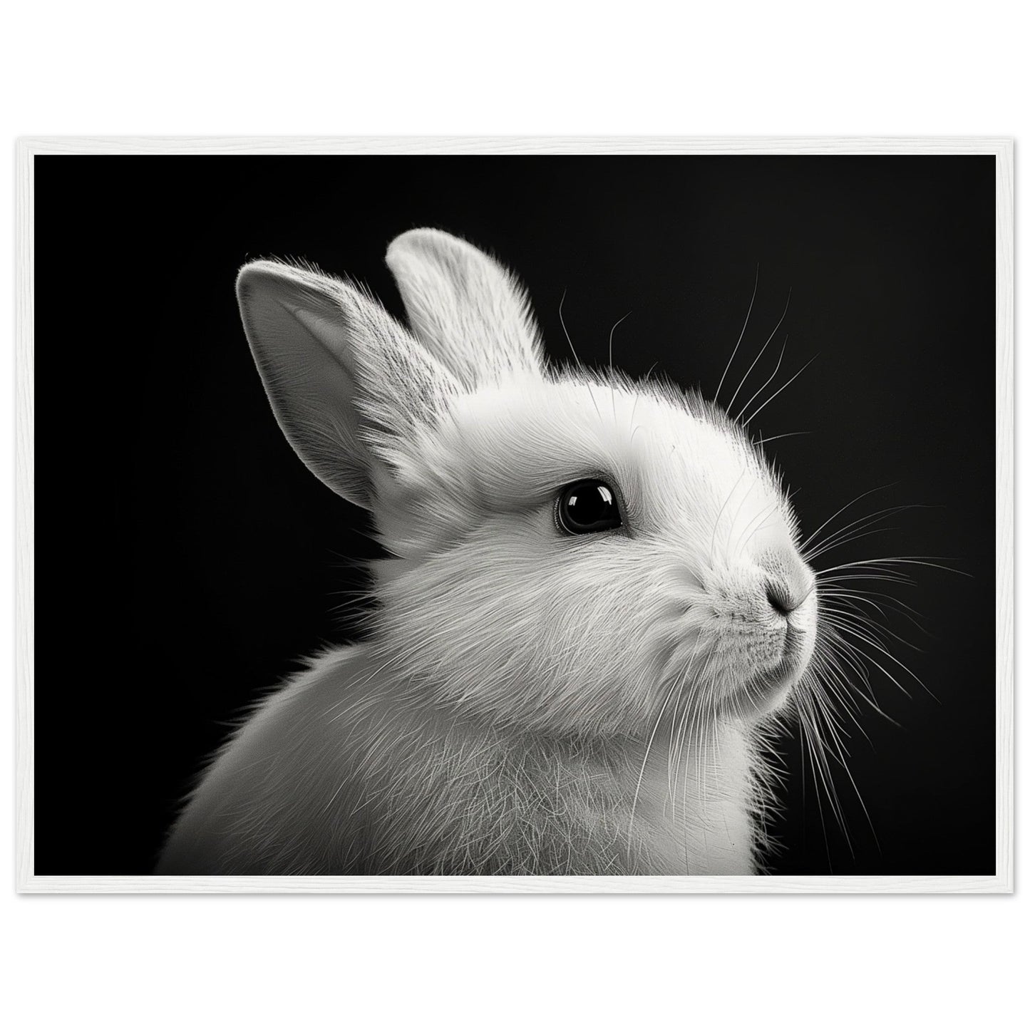 Poster Lapin Noir et Blanc ( 60x80-cm-Bois-blanc)